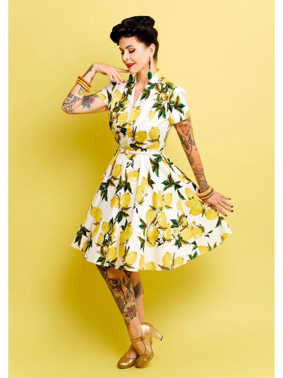 Yellow 1950s Lemon Bow Swing Dress - Image 3