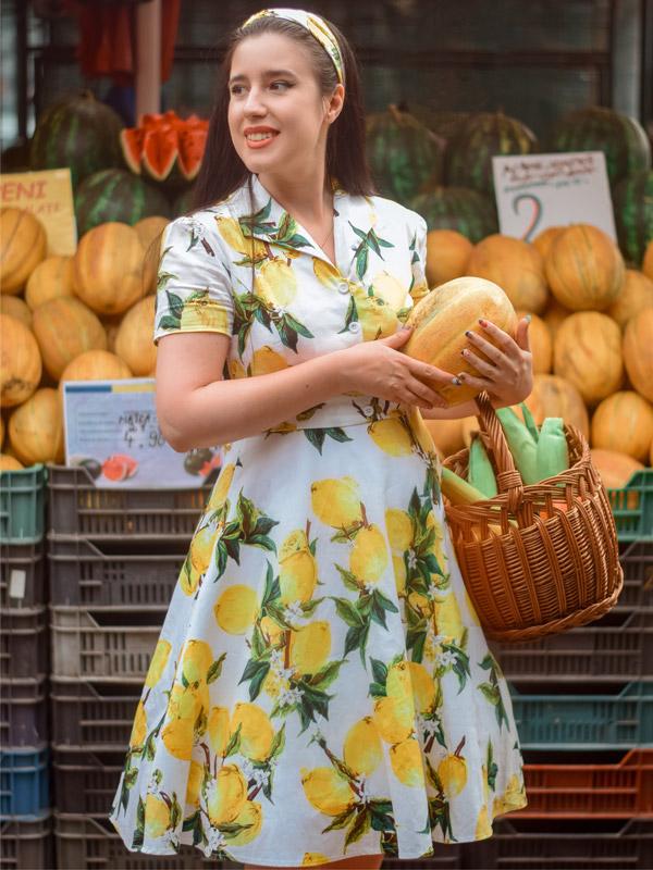 Yellow 1950s Lemon Bow Swing Dress - Image 3