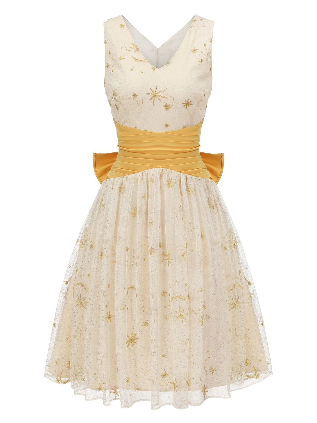 Yellow 1950s Mesh Patchwork Swing Dress - Image 3