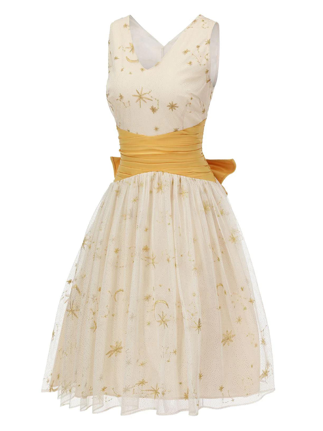 Yellow 1950s Mesh Patchwork Swing Dress - Image 4