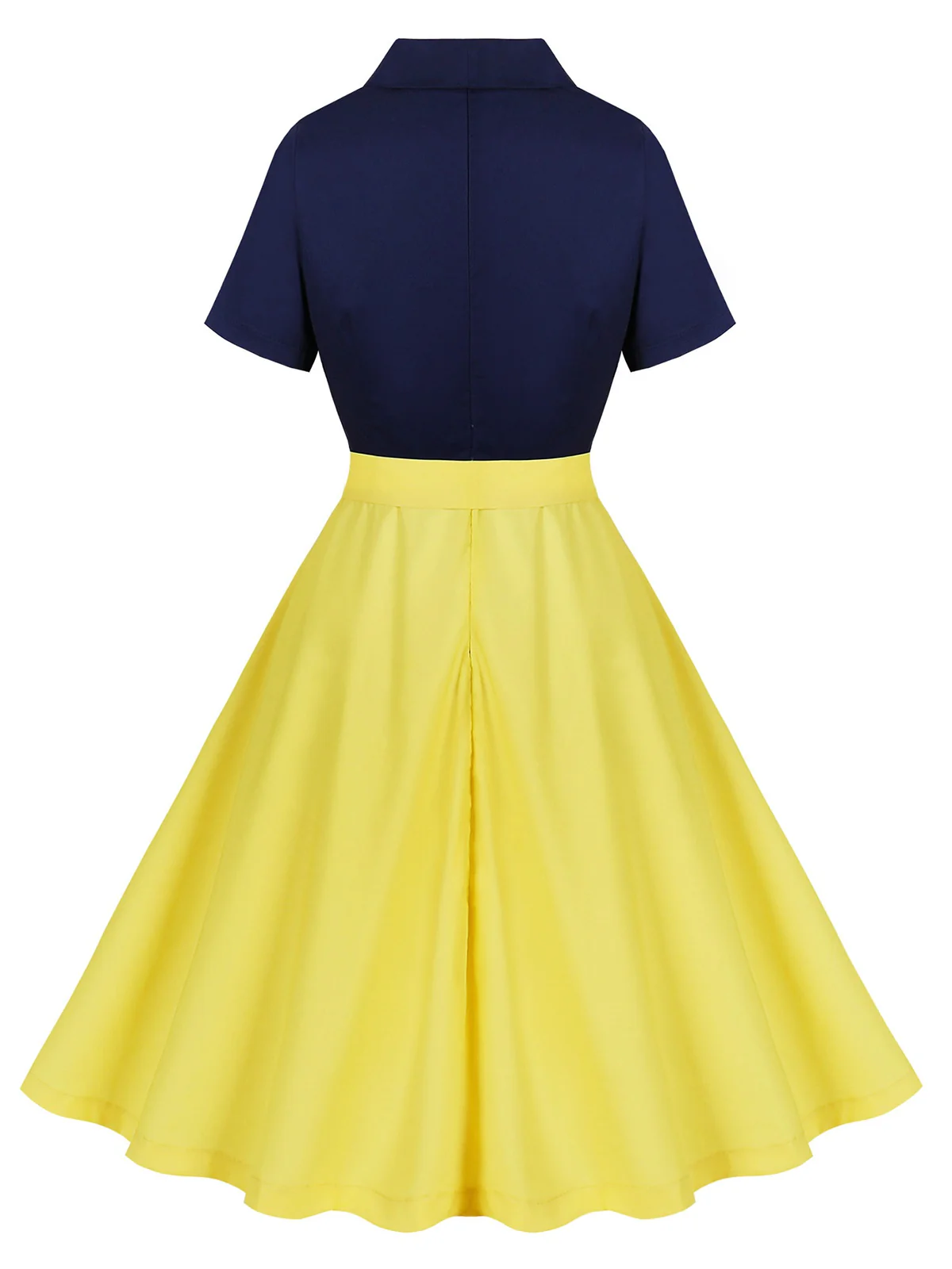 Yellow 1950s Patchwork Shirt Collar Swing Dress - Image 2