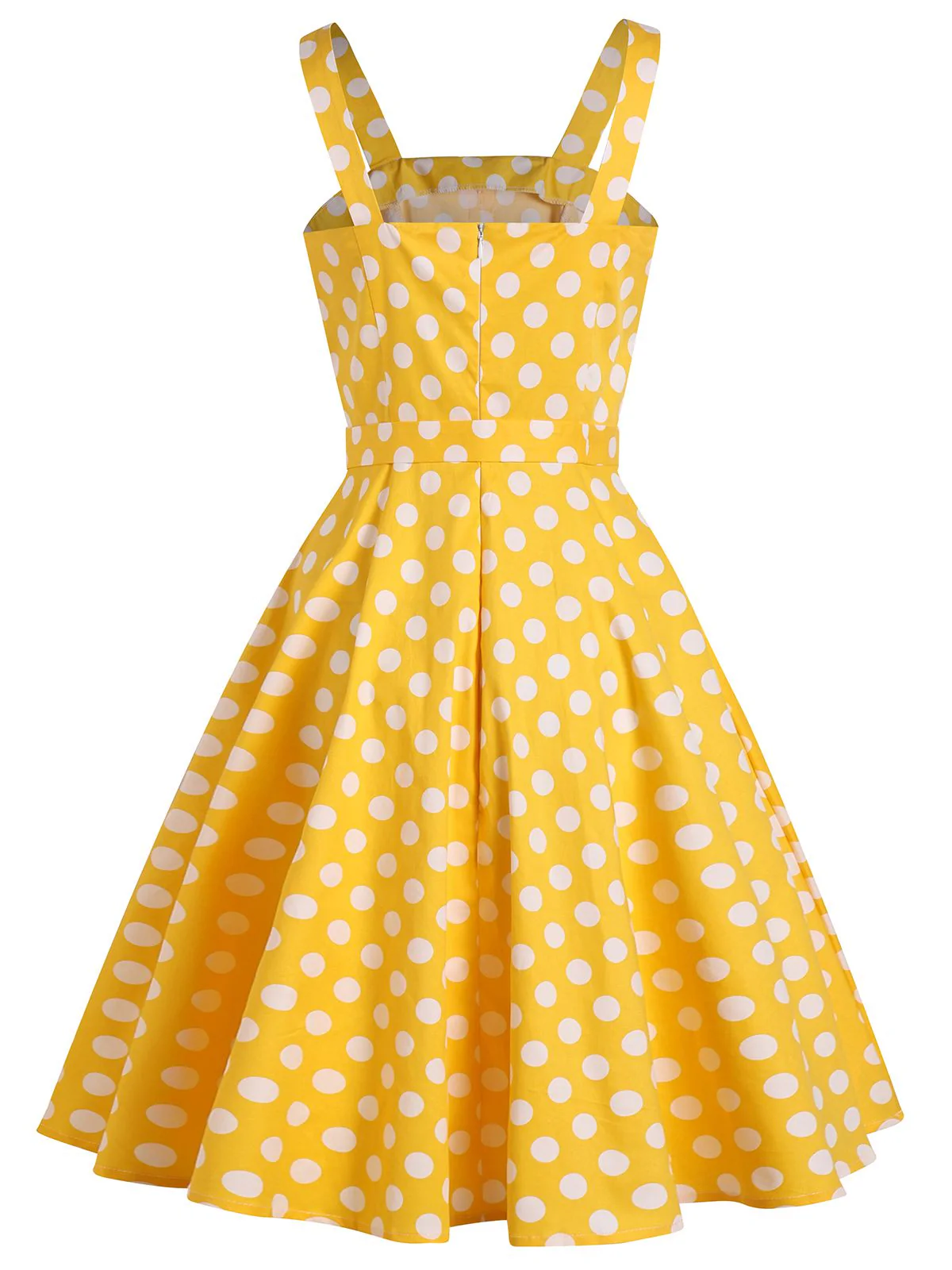 Yellow 1950s Polka Dot Straps Swing Dress - Image 2