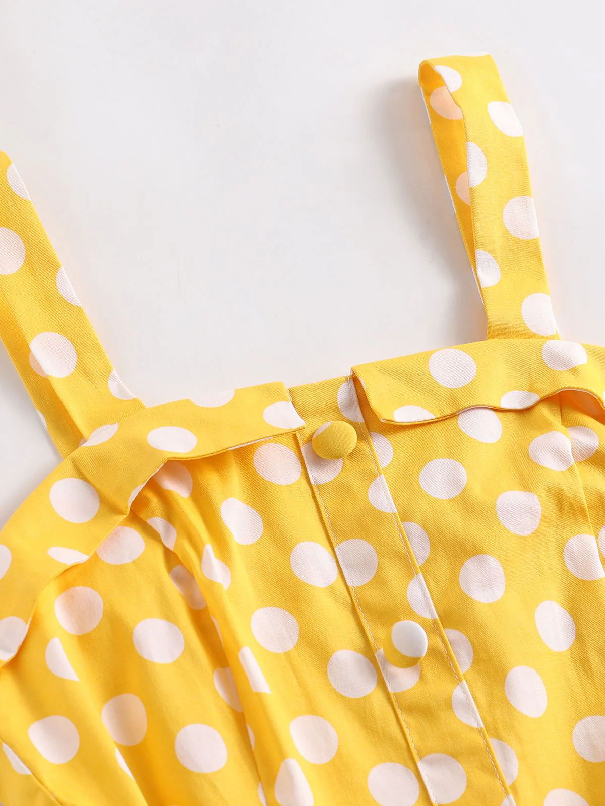 Yellow 1950s Polka Dot Straps Swing Dress - Image 3