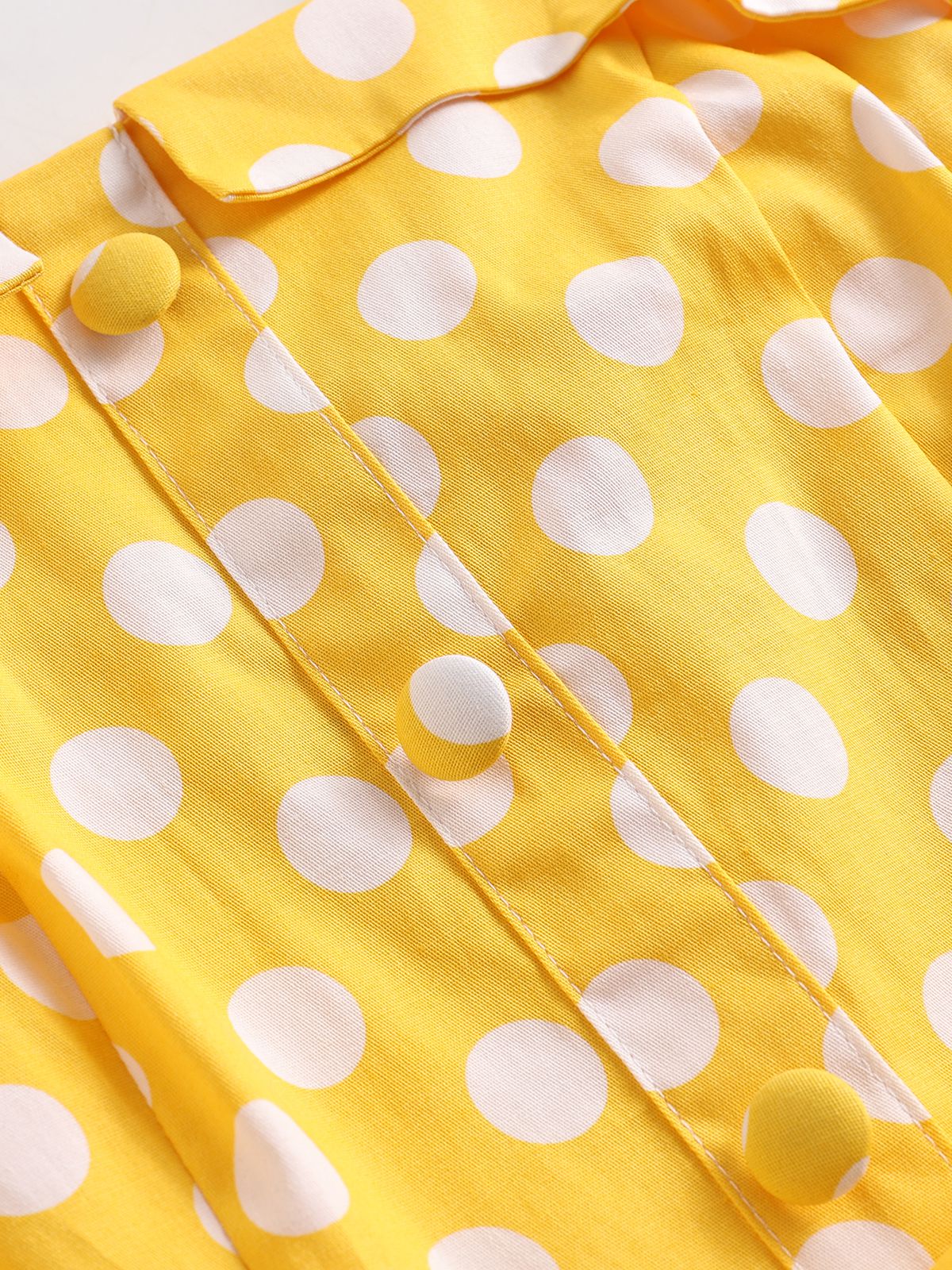 Yellow 1950s Polka Dot Straps Swing Dress - Image 4