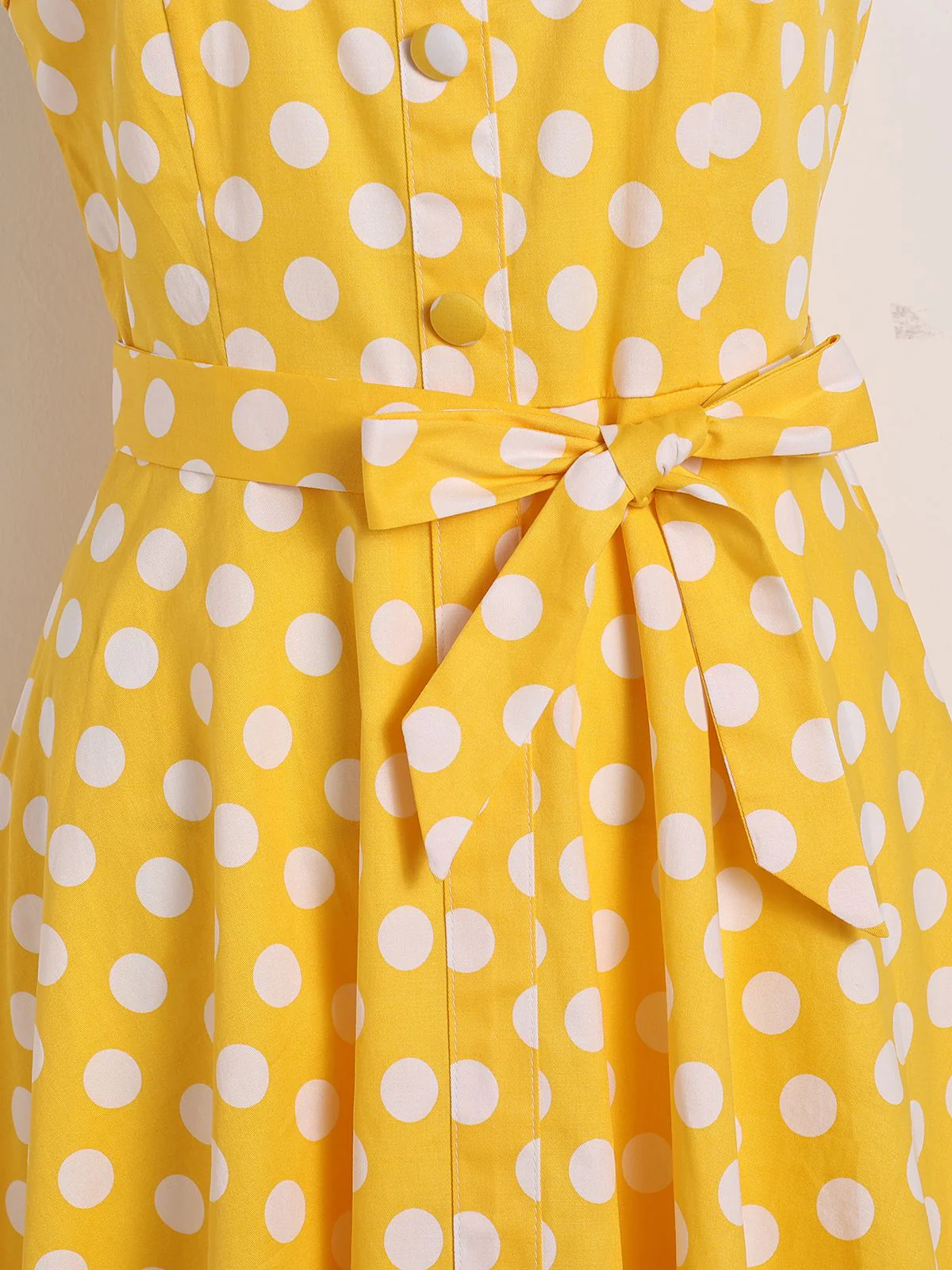 Yellow 1950s Polka Dot Straps Swing Dress - Image 6