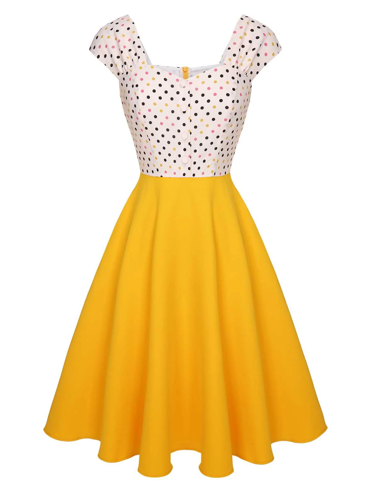 Yellow 1950s Polka Dots Button Dress - Image 2