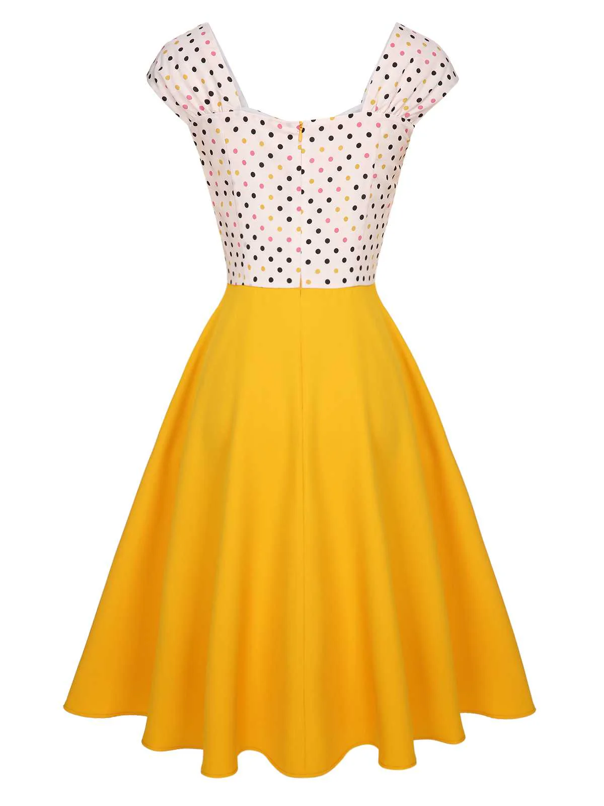 Yellow 1950s Polka Dots Button Dress - Image 4