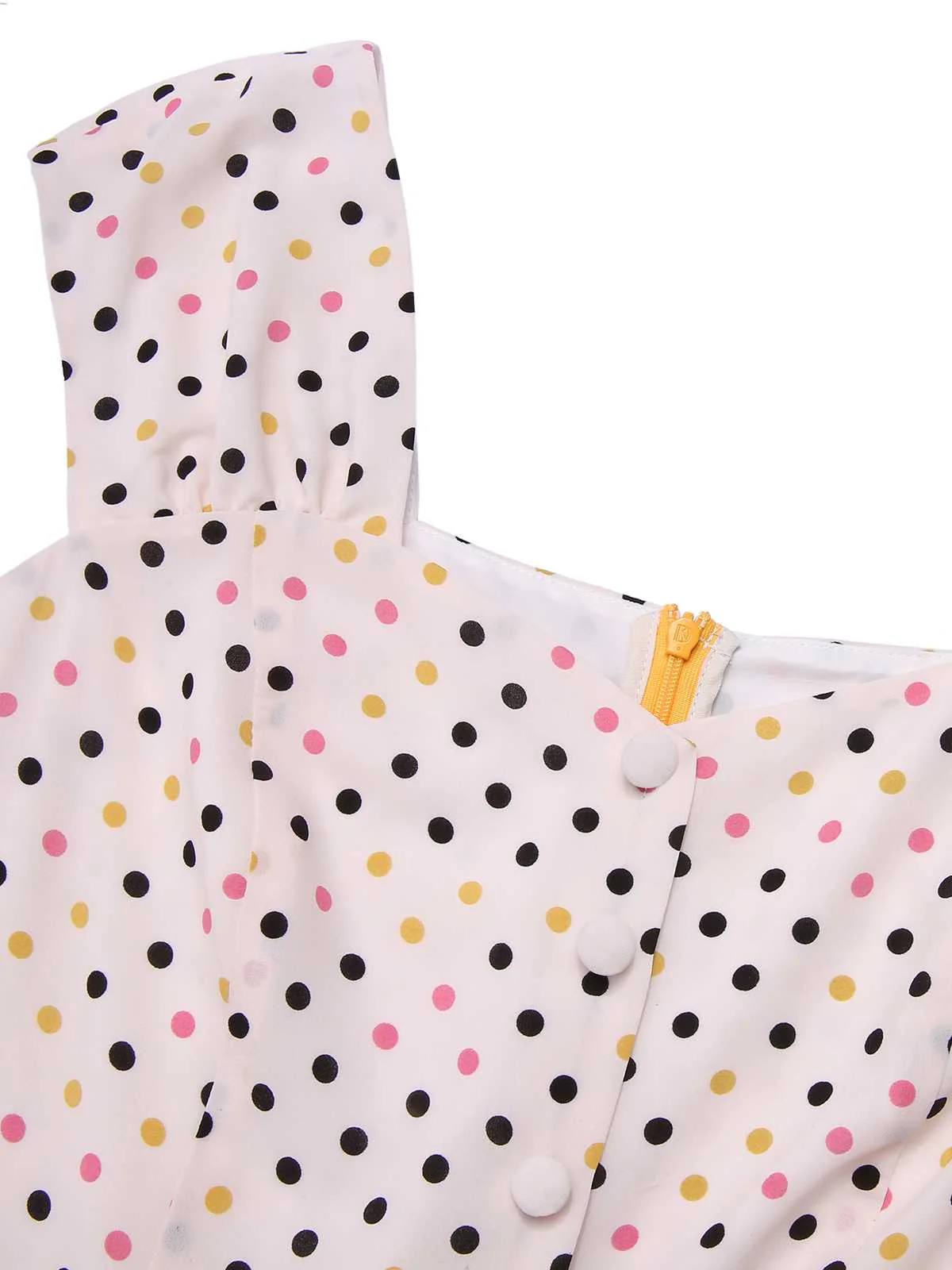 Yellow 1950s Polka Dots Button Dress - Image 5