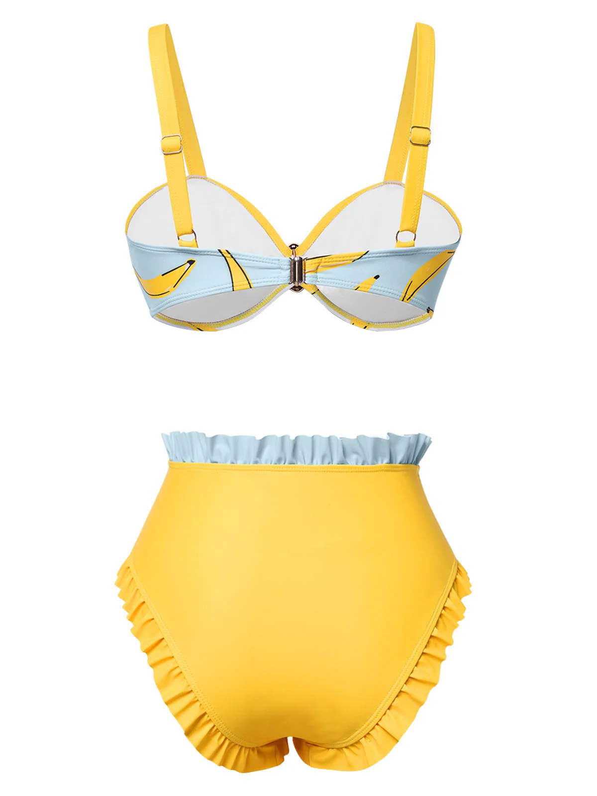 Yellow 1950s Ruffled Hem Banana Bikini Set - Image 2