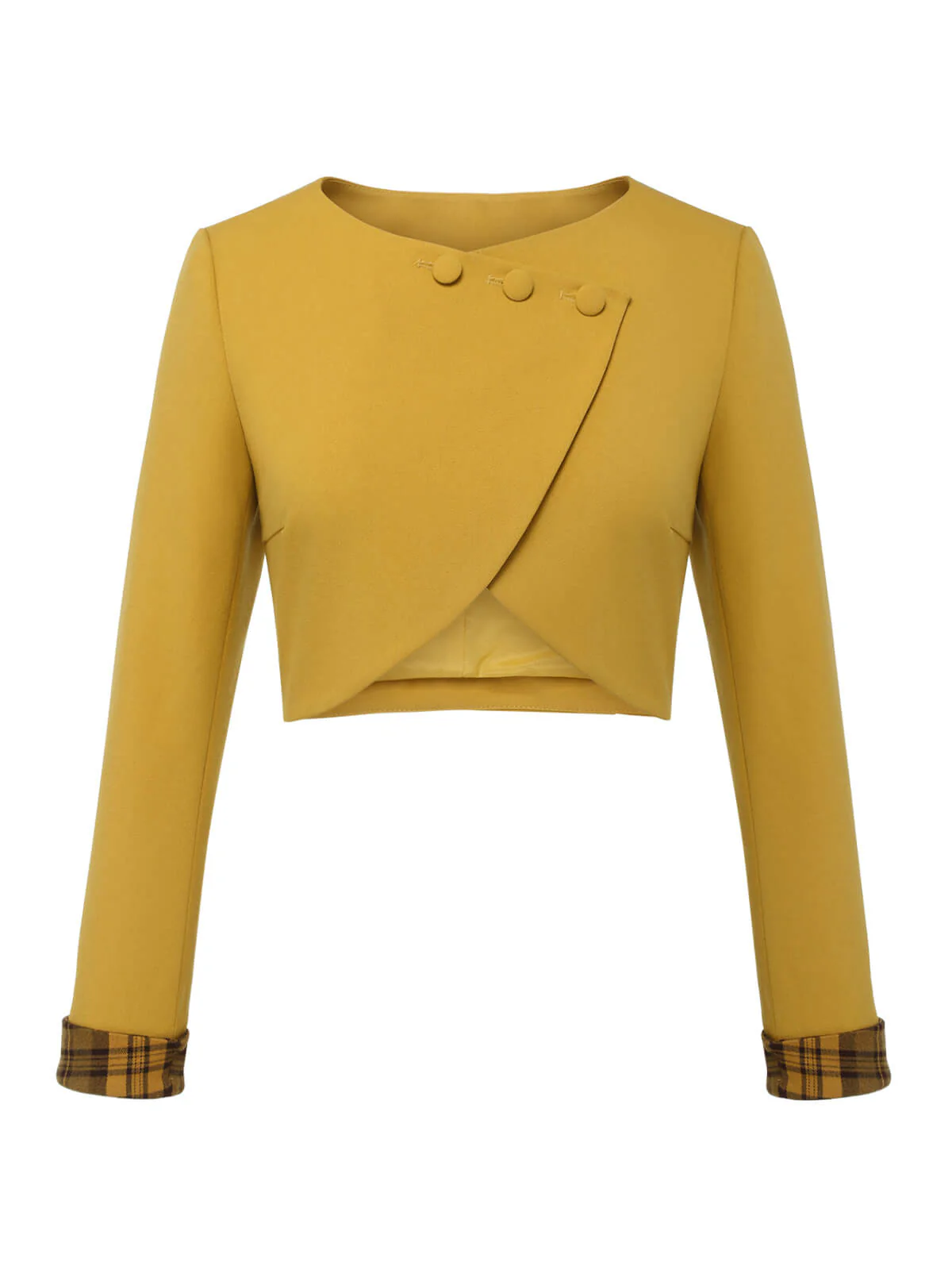 Yellow 1950s Solid Button Short Coat - Image 2