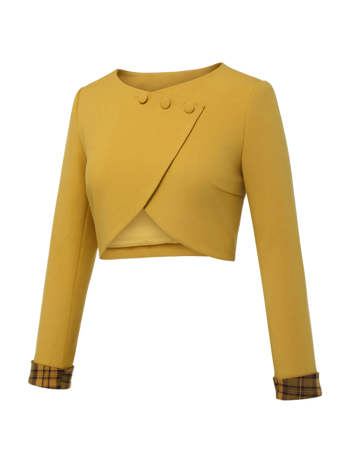 Yellow 1950s Solid Button Short Coat - Image 3