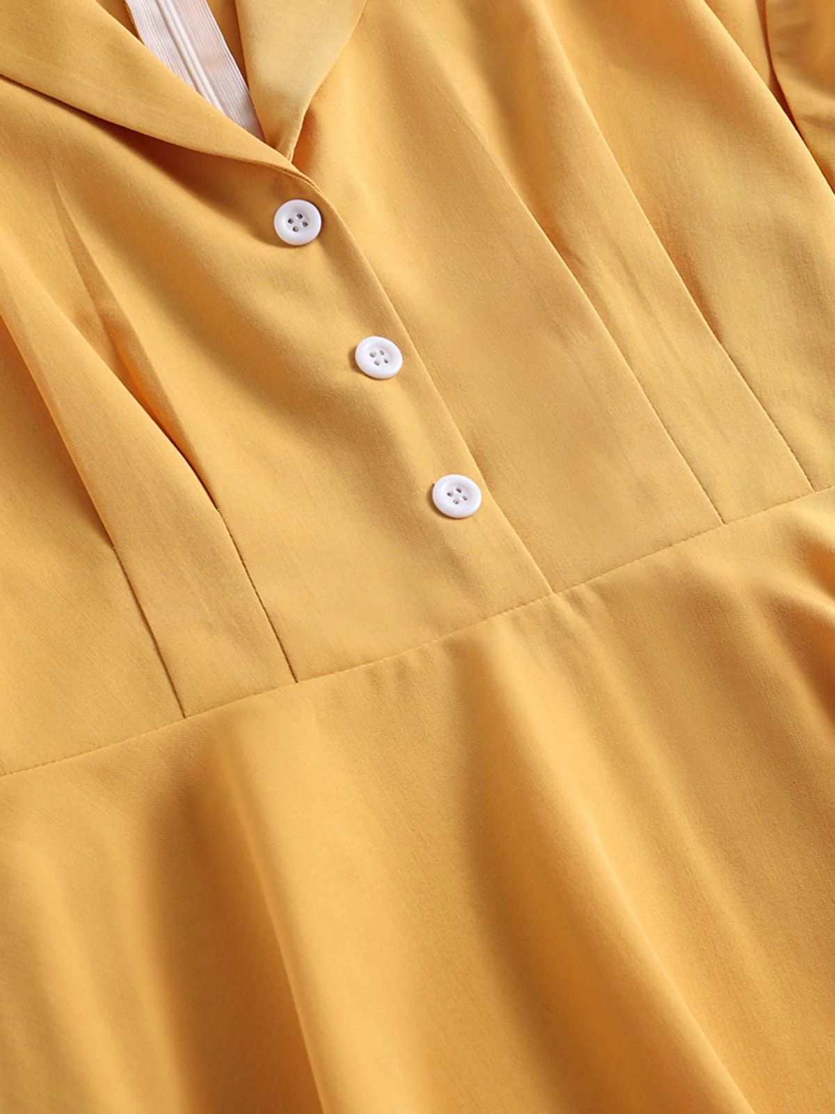 Yellow 1950s Solid Buttoned Swing Dress - Image 6