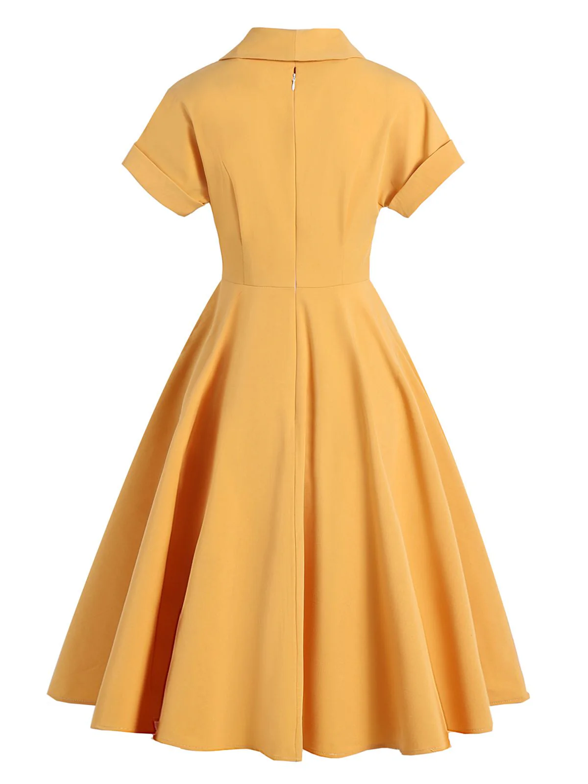 Yellow 1950s Solid Buttoned Swing Dress - Image 2