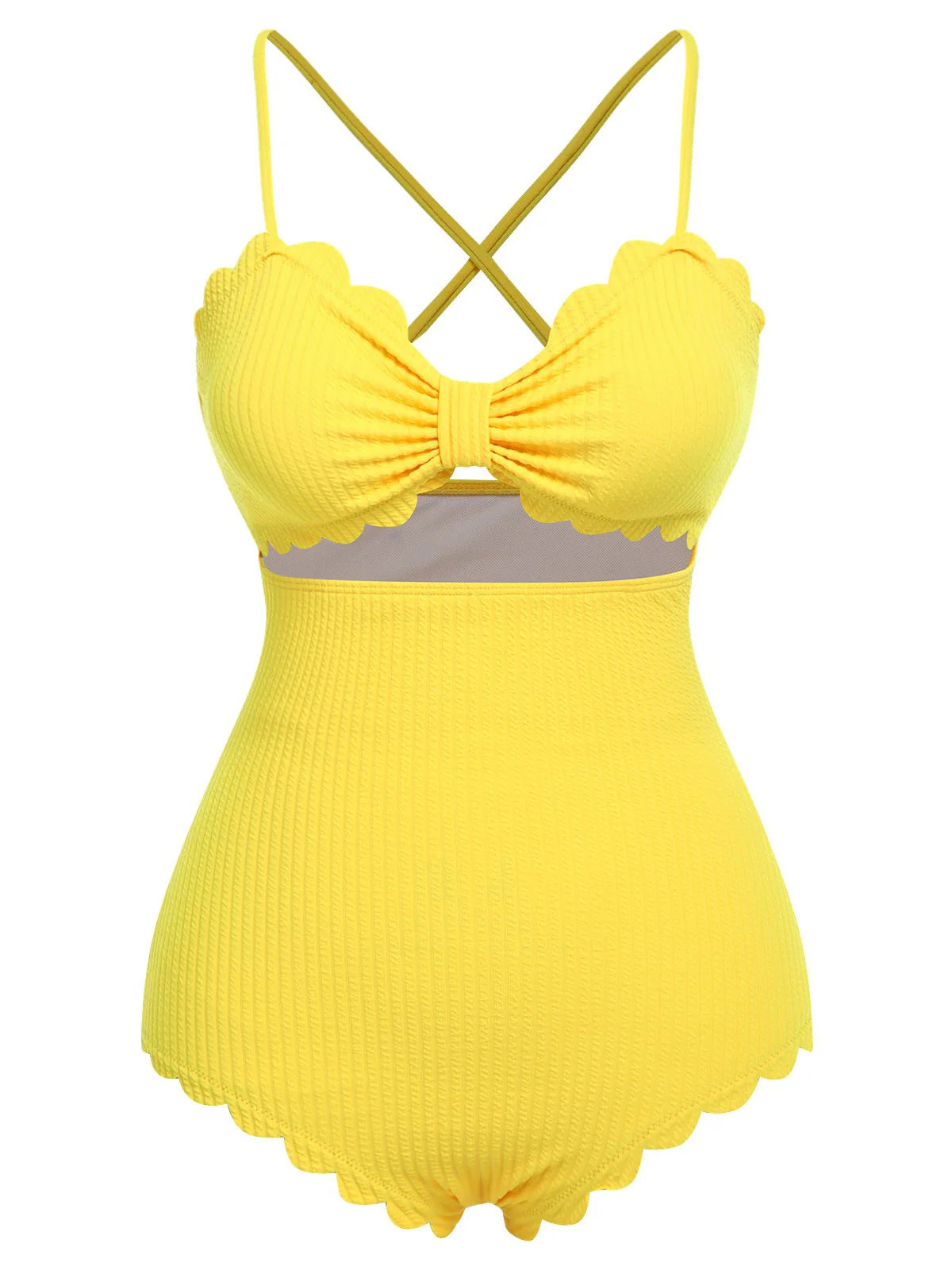Yellow 1950s Spaghetti Strap One-Piece Swimsuit - Image 2