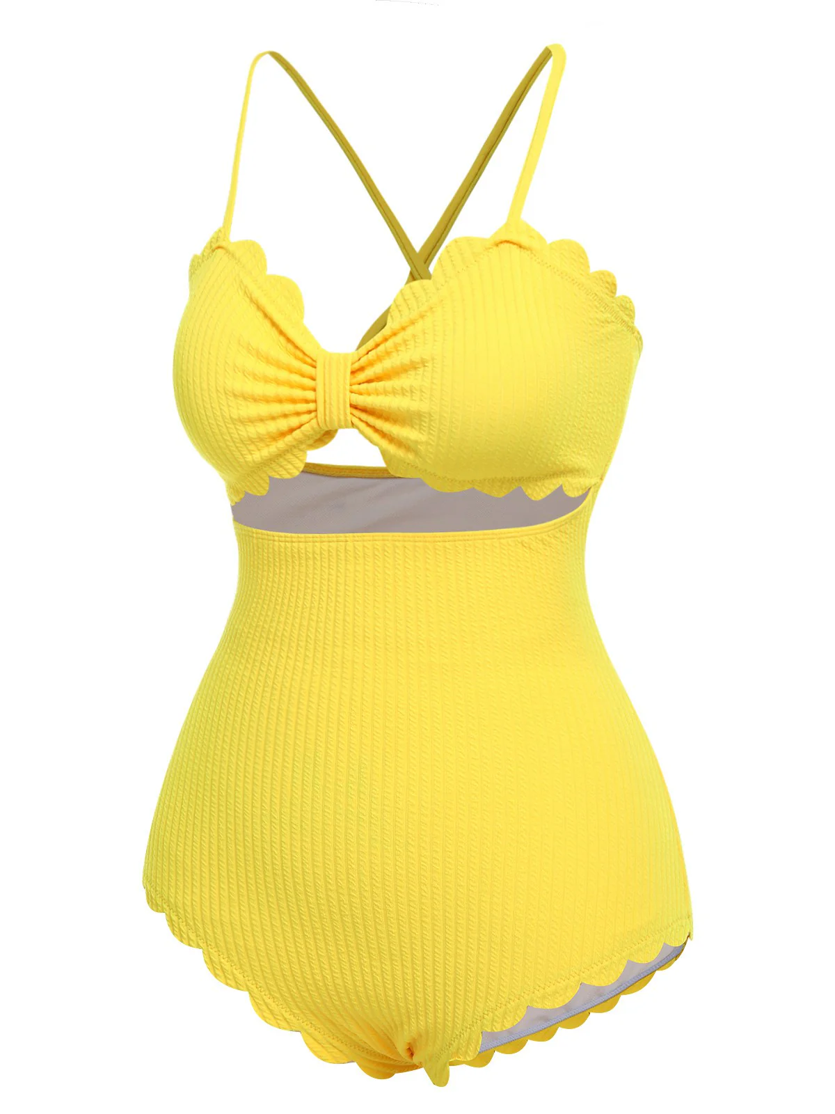 Yellow 1950s Spaghetti Strap One-Piece Swimsuit - Image 3