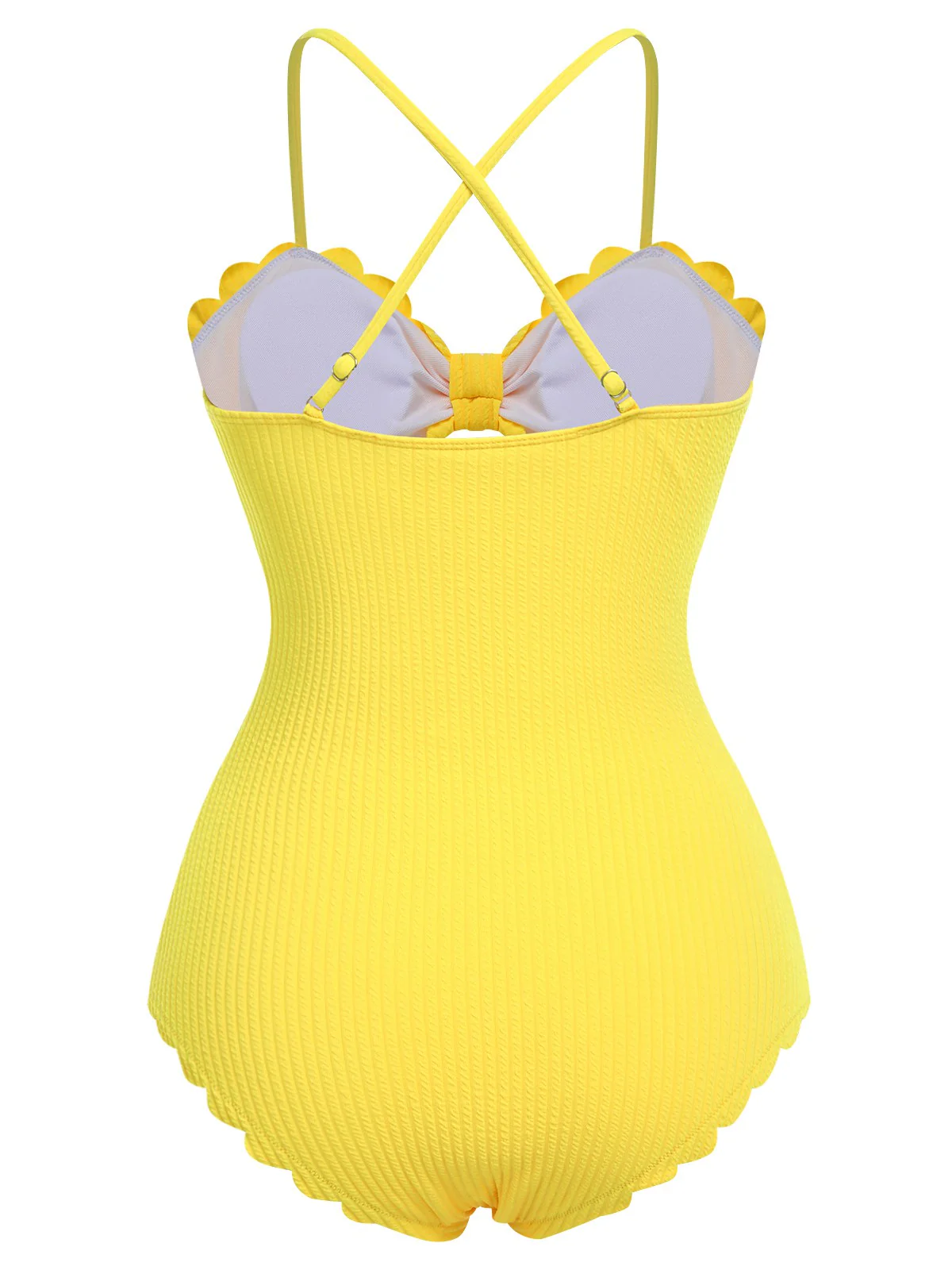 Yellow 1950s Spaghetti Strap One-Piece Swimsuit - Image 4