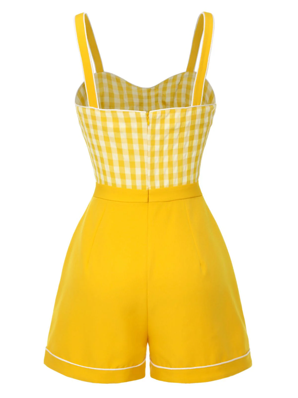 Yellow 1950s Spaghetti Strap Plaids Romper - Image 4