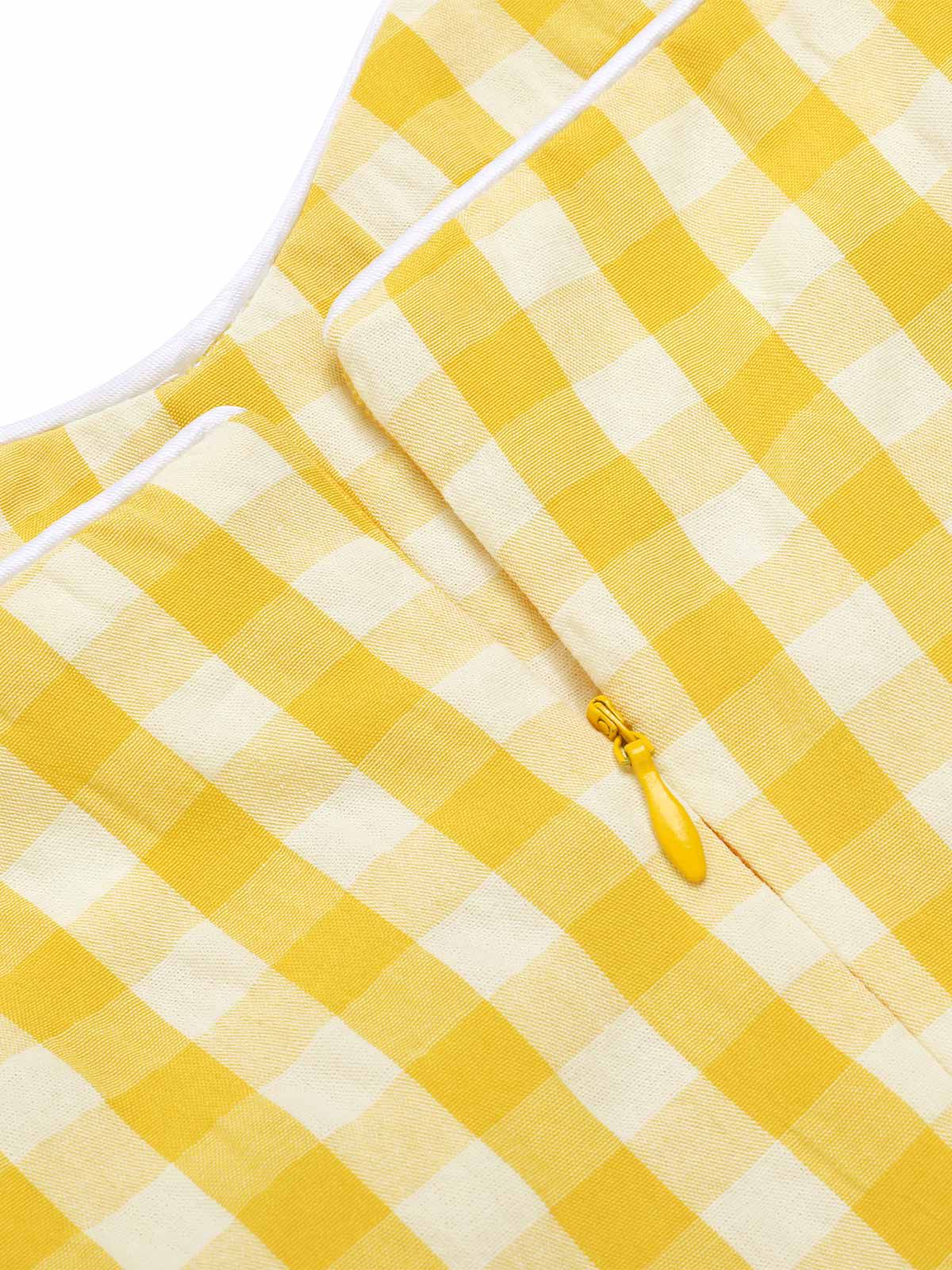 Yellow 1950s Spaghetti Strap Plaids Romper - Image 6