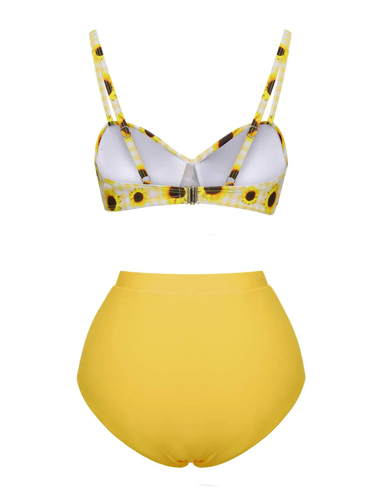 Yellow 1950s Spaghetti Strap Sunflower Plaids Swimsuit - Image 4