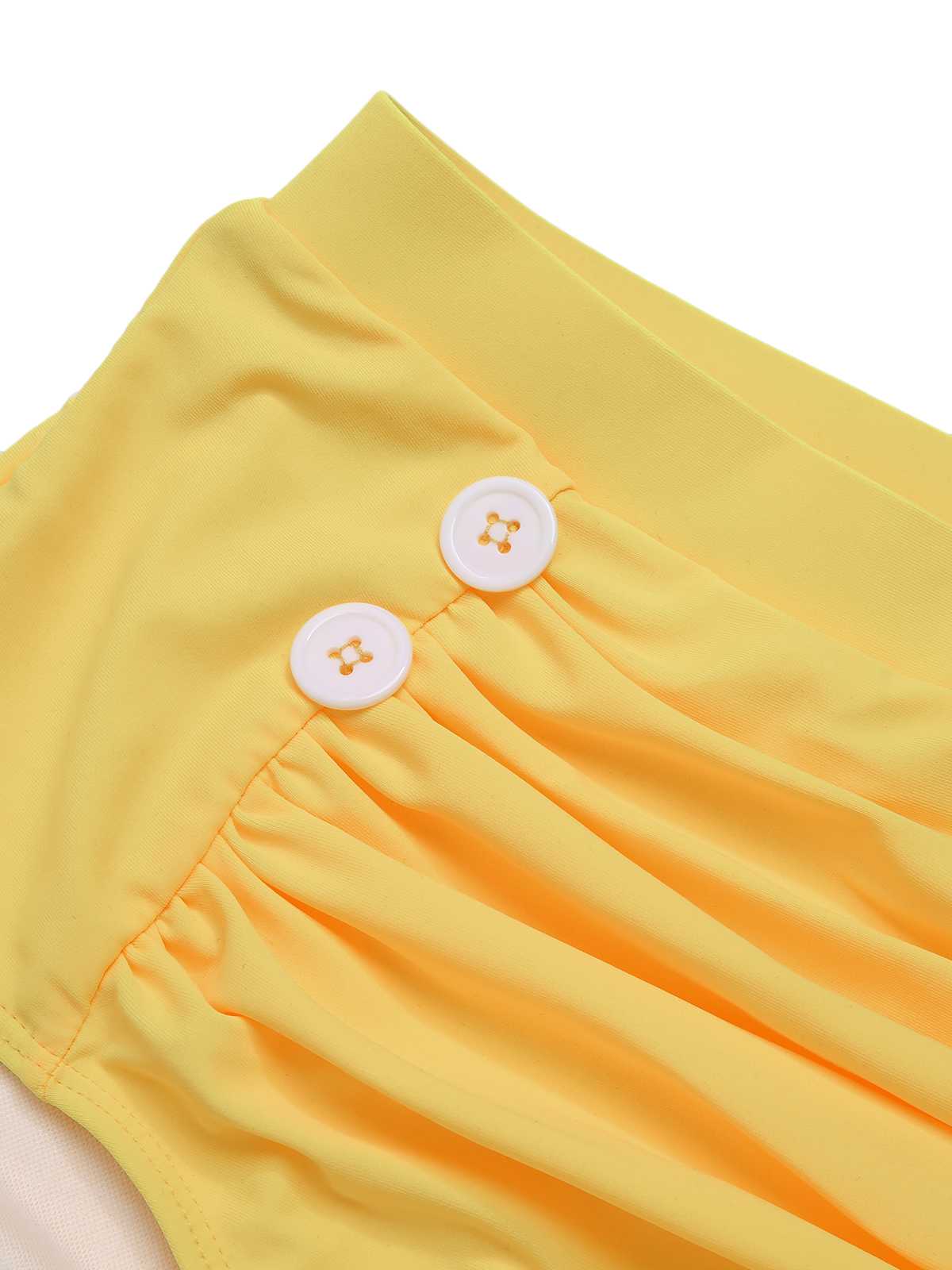 Yellow 1950s Spaghetti Strap Sunflower Plaids Swimsuit - Image 5