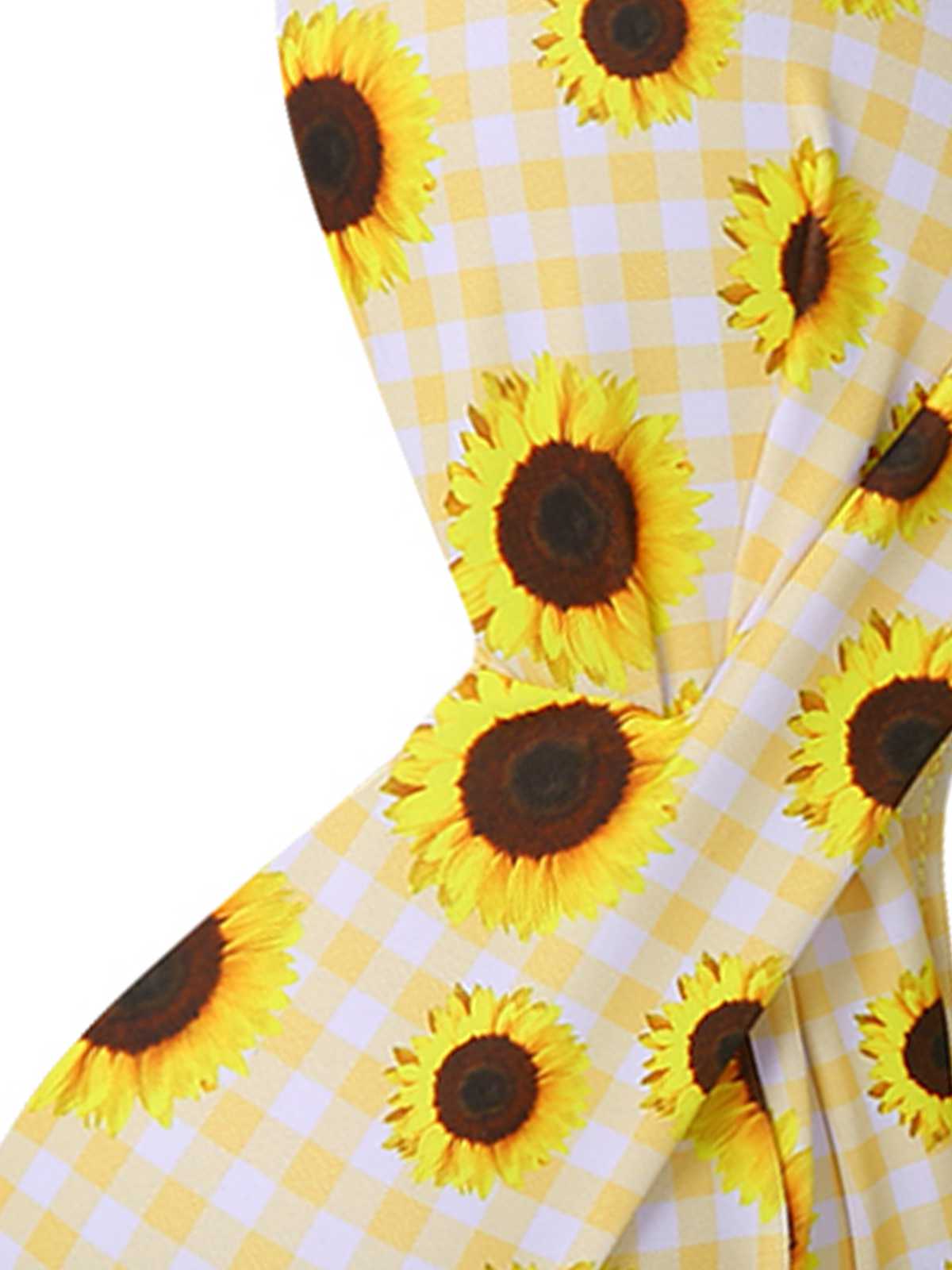 Yellow 1950s Spaghetti Strap Sunflower Plaids Swimsuit - Image 6