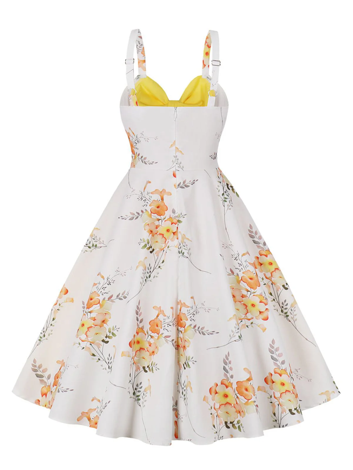 Yellow 1950s Strap Floral Patchwork Contrast Dress - Image 2