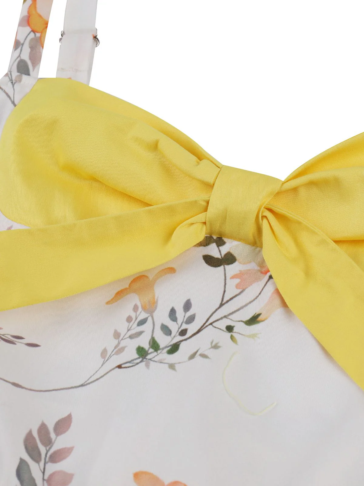 Yellow 1950s Strap Floral Patchwork Contrast Dress - Image 3