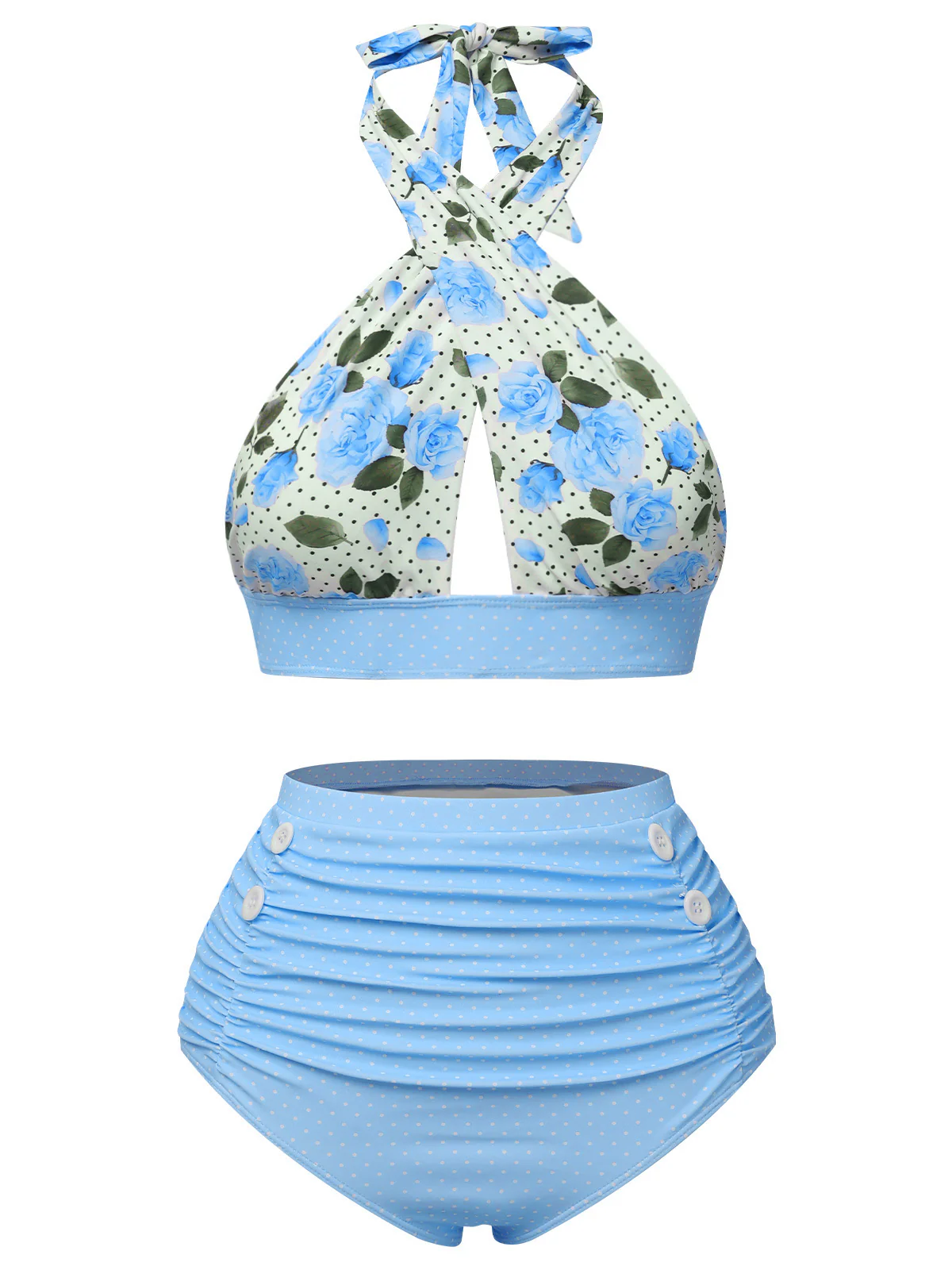 Yellow 1950s Sunflower Cross Halter Swimsuit - Image 8
