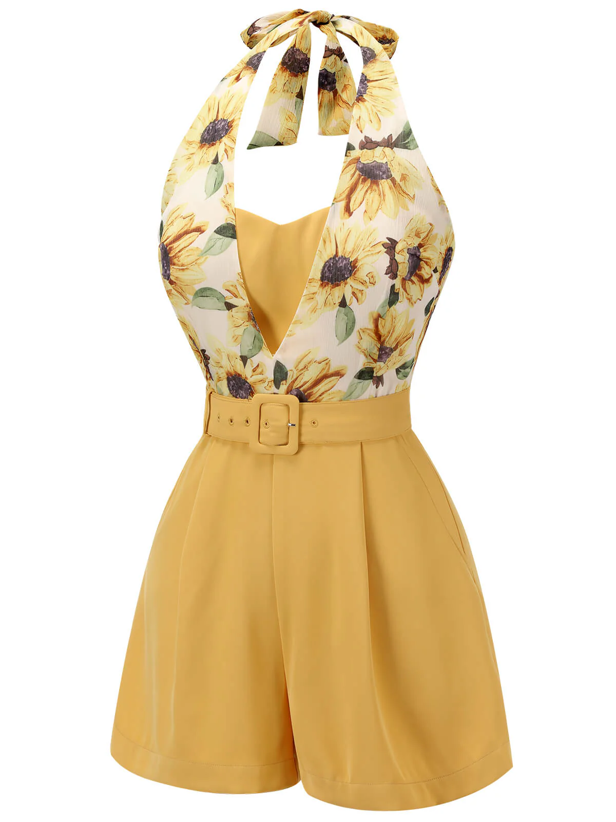 Yellow 1950s Sunflower Halter Romper - Image 7