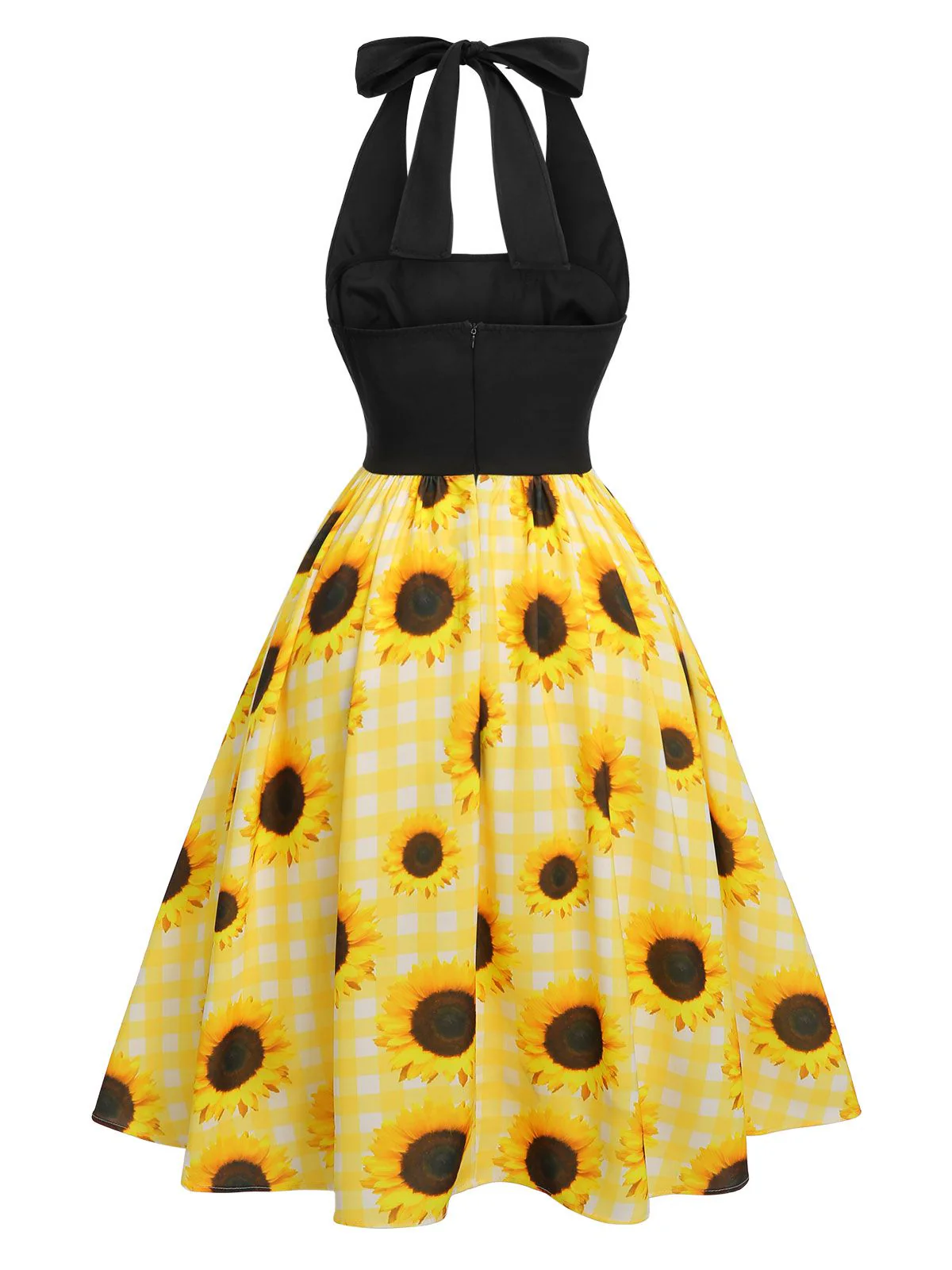 [Pre-Sale] Yellow 1950s Sunflower Plaid Halter Dress - Image 4