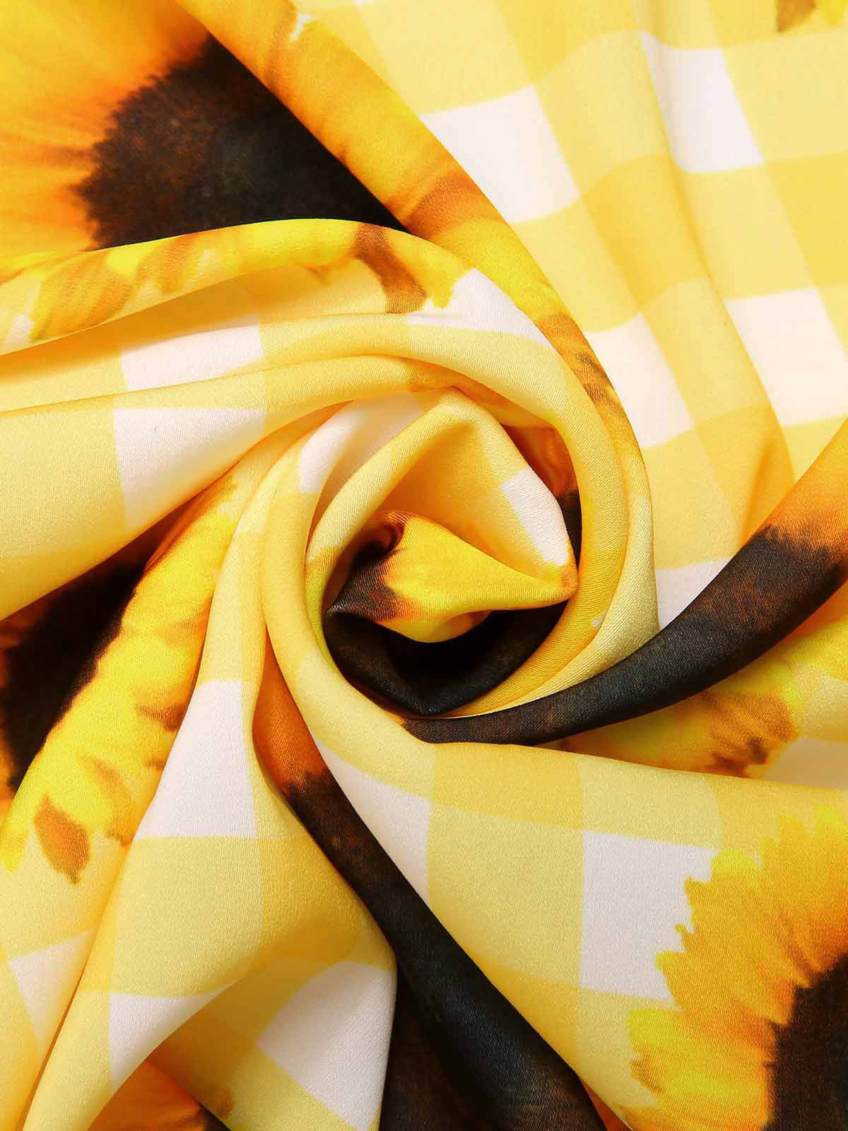 [Pre-Sale] Yellow 1950s Sunflower Plaid Halter Dress - Image 7