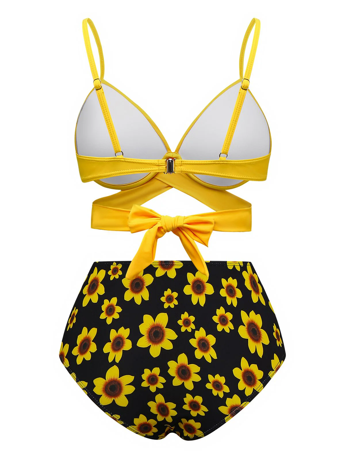Yellow 1950s Sunflower Tie Back Bikini Set - Image 2