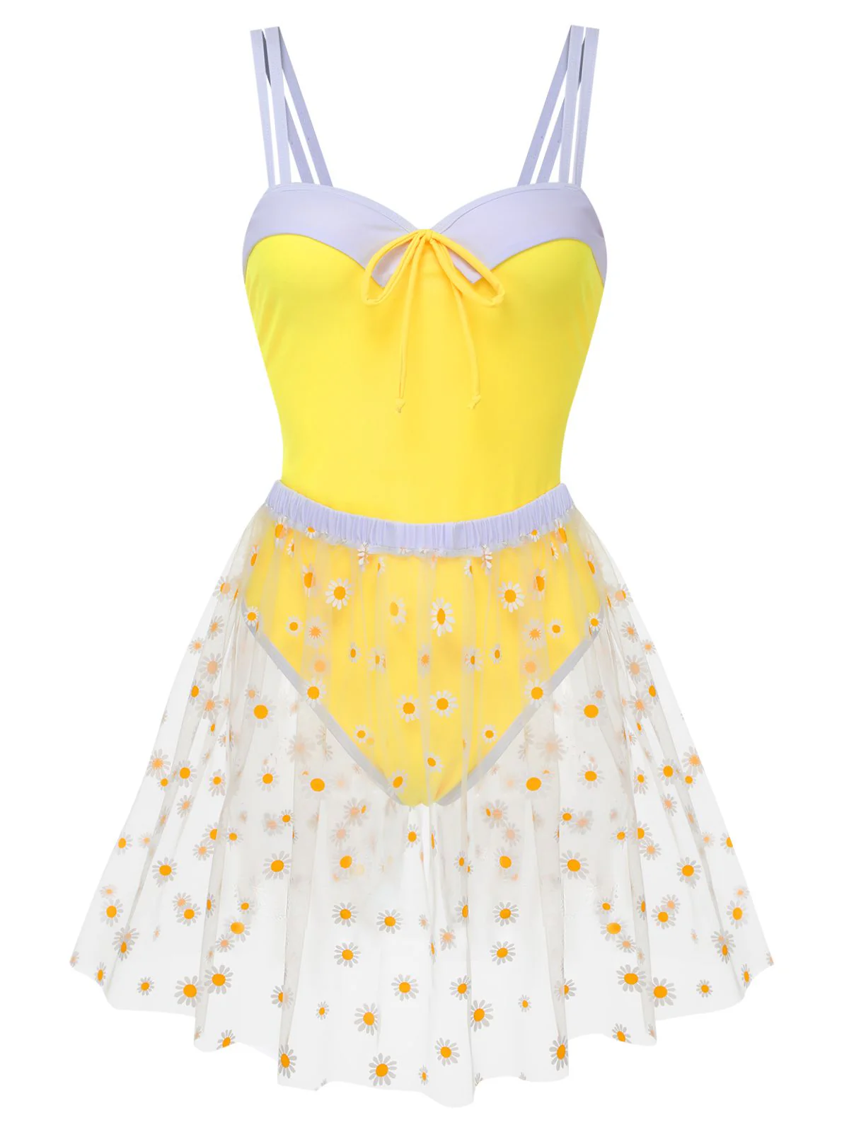Yellow 1950s Suspender Swimsuit & Daisy Cover-Up - Image 3