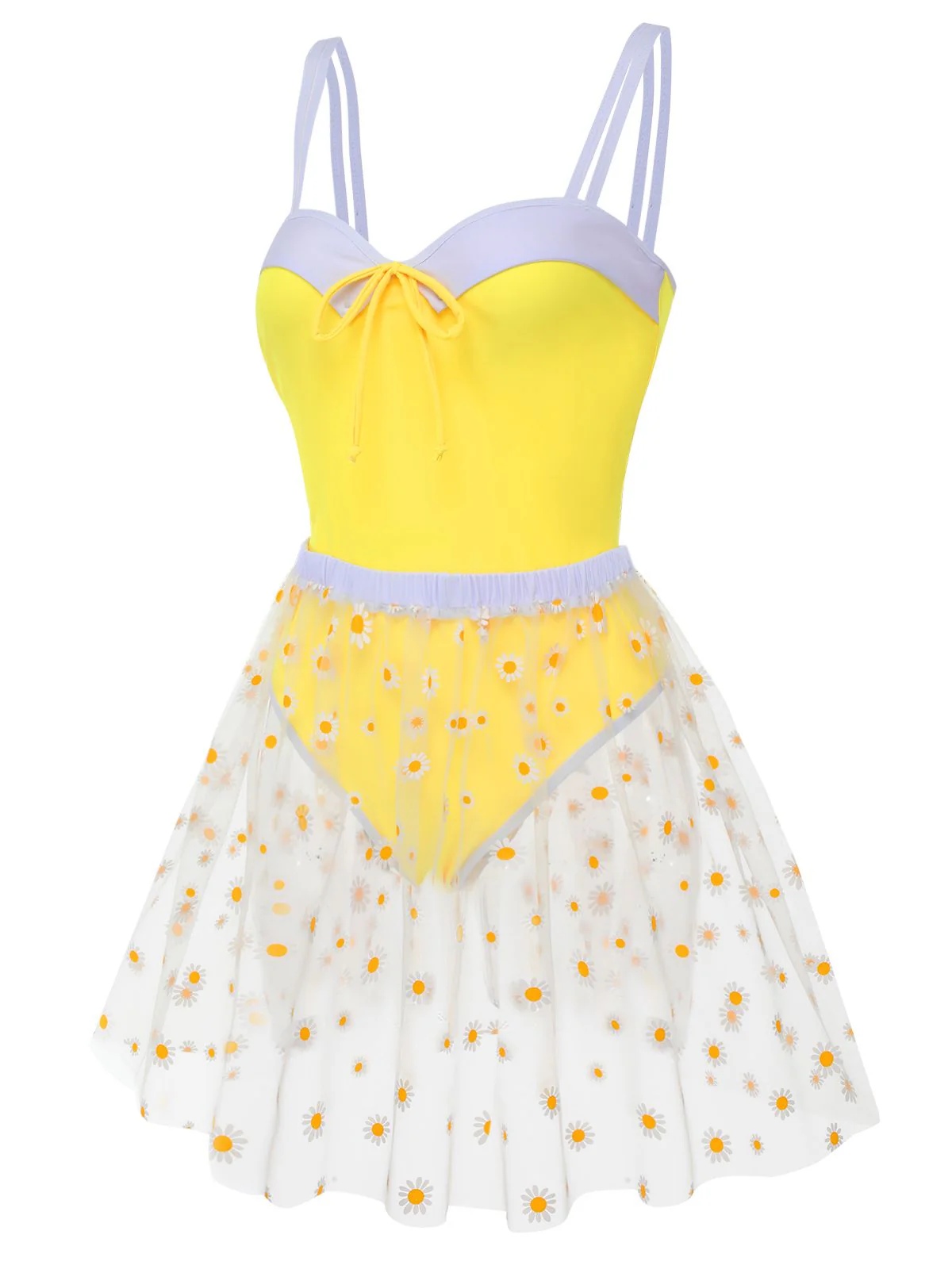 Yellow 1950s Suspender Swimsuit & Daisy Cover-Up - Image 4