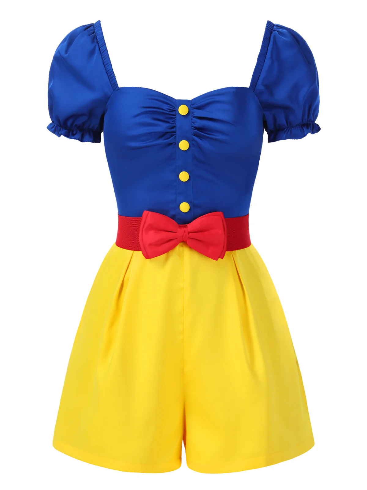 Yellow 1950s Sweetheart Collar Bow Belt Romper - Image 2
