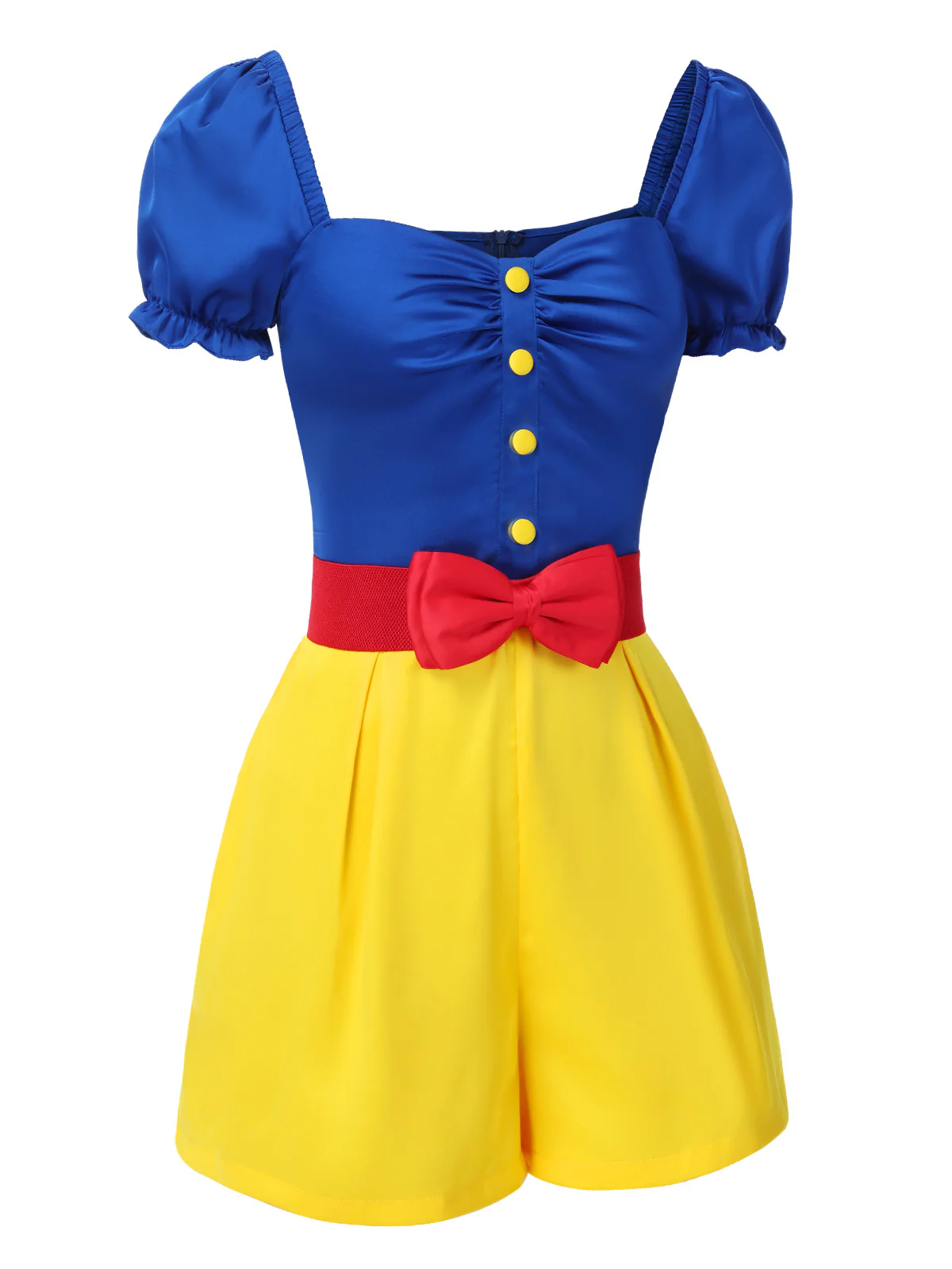 Yellow 1950s Sweetheart Collar Bow Belt Romper - Image 3