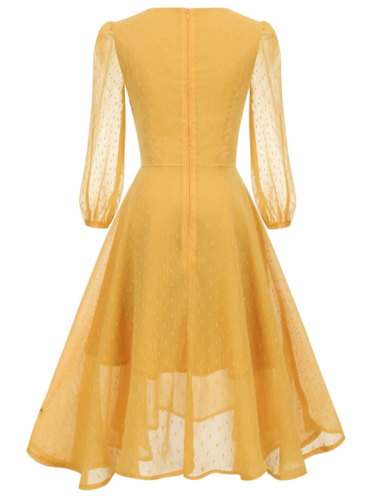 Yellow 1950s Transparent Sleeve Patchwork Dress - Image 3