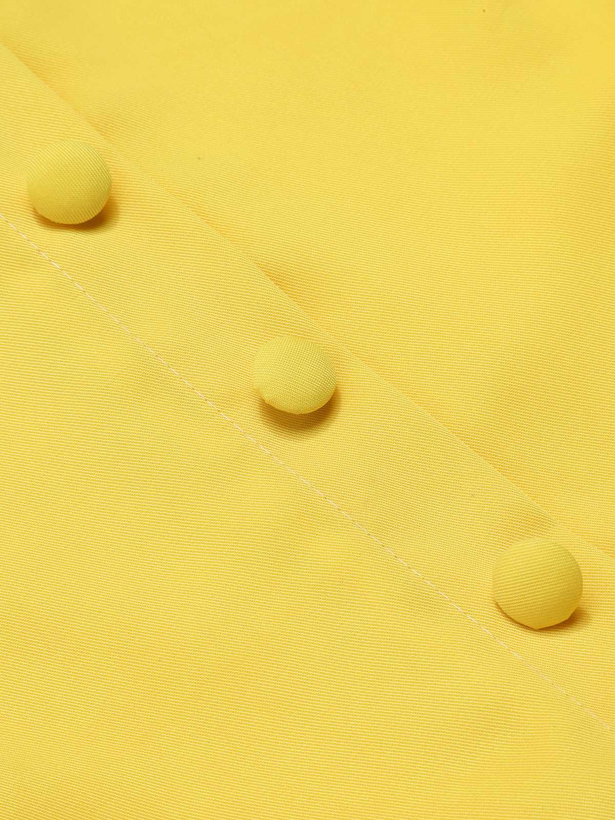 Yellow 1950s V-Neck Daisy Mesh Dress - Image 5
