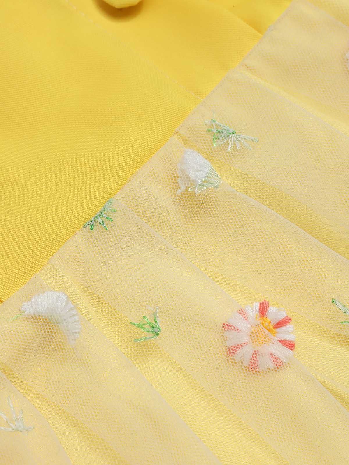 Yellow 1950s V-Neck Daisy Mesh Dress - Image 6