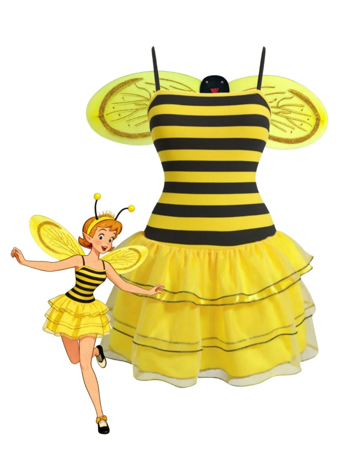 Yellow 1960s Bee Cosplay Costume Set - Image 2