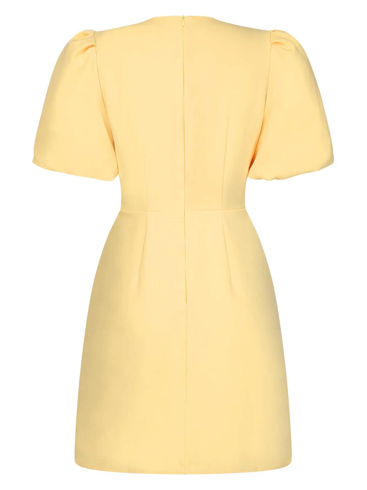 Yellow 1960s Bow Puff Sleeve Solid Dress - Image 3