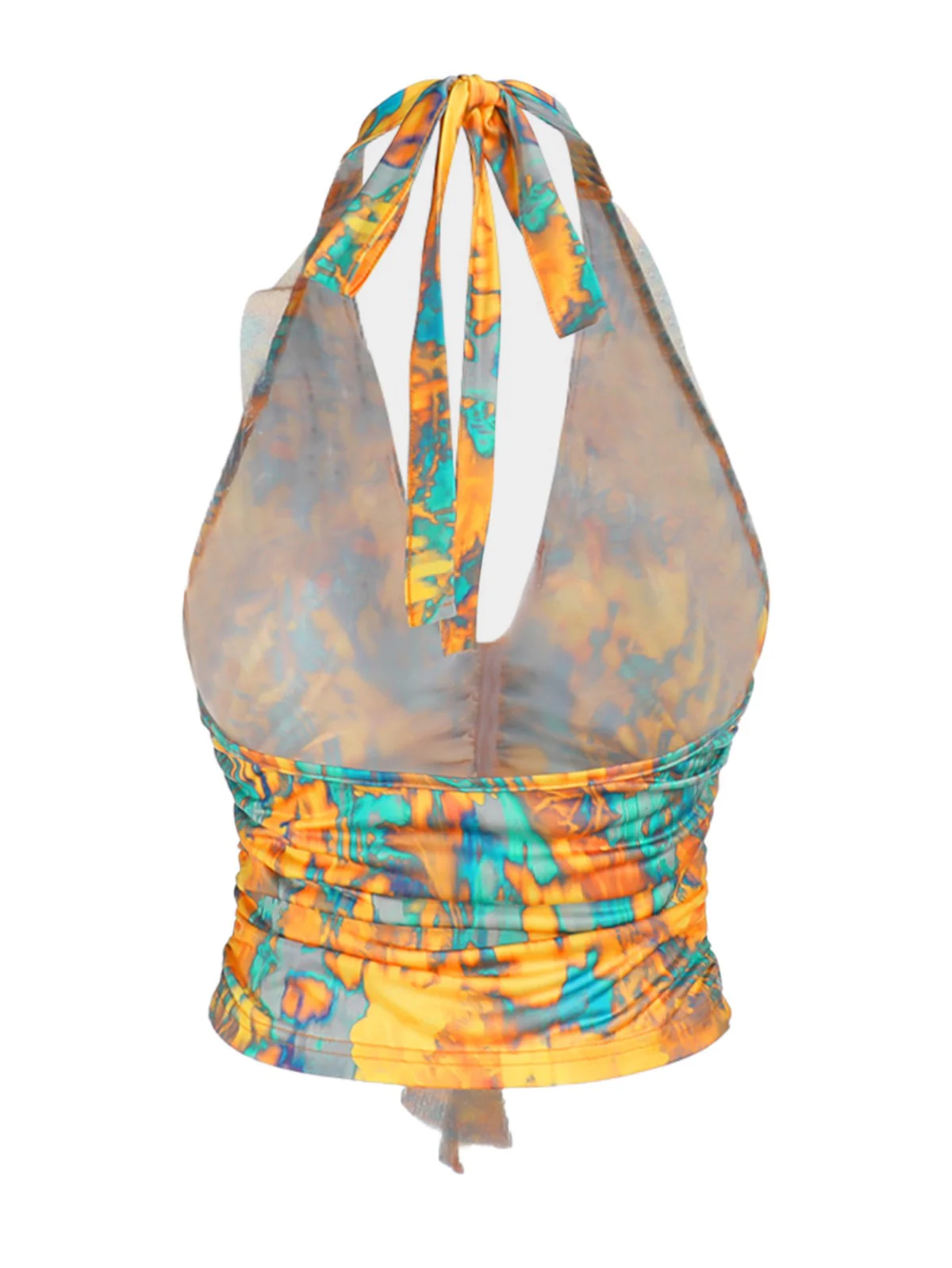 Yellow 1960s Flame Halter Ruched Top - Image 2