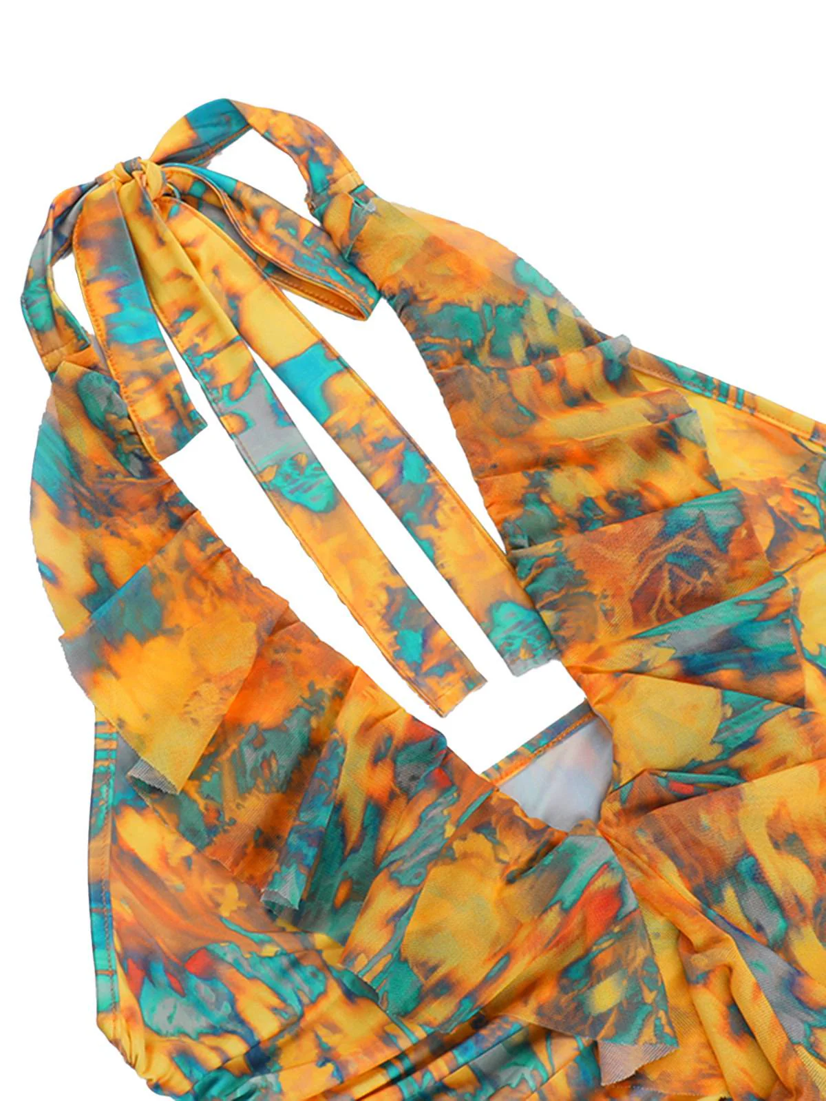 Yellow 1960s Flame Halter Ruched Top - Image 3