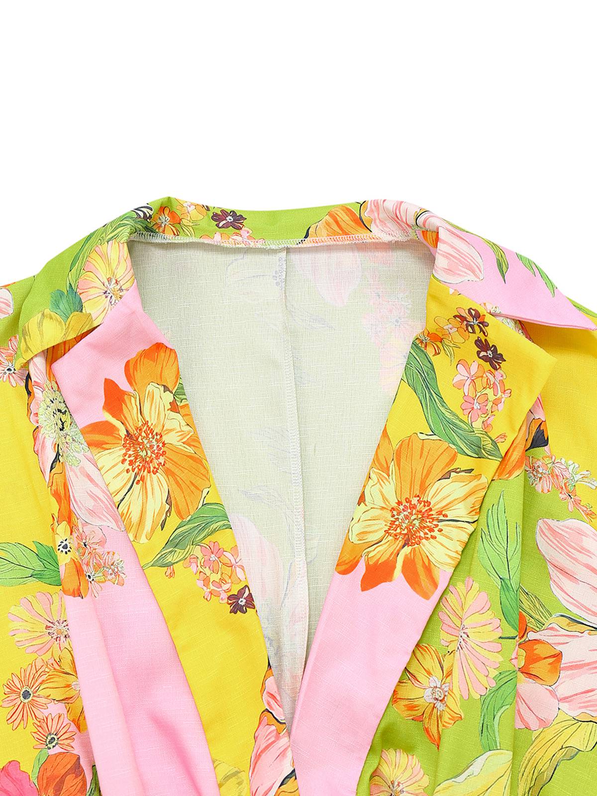 Yellow 1960s Floral Deep V-Neck Long Sleeves Romper - Image 3