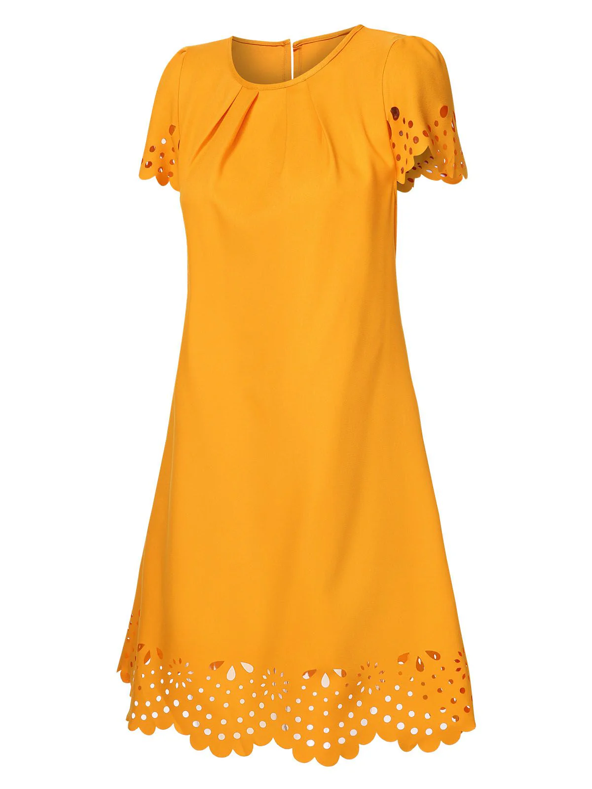 Yellow 1960s Hollow A-Line Solid Dress - Image 2