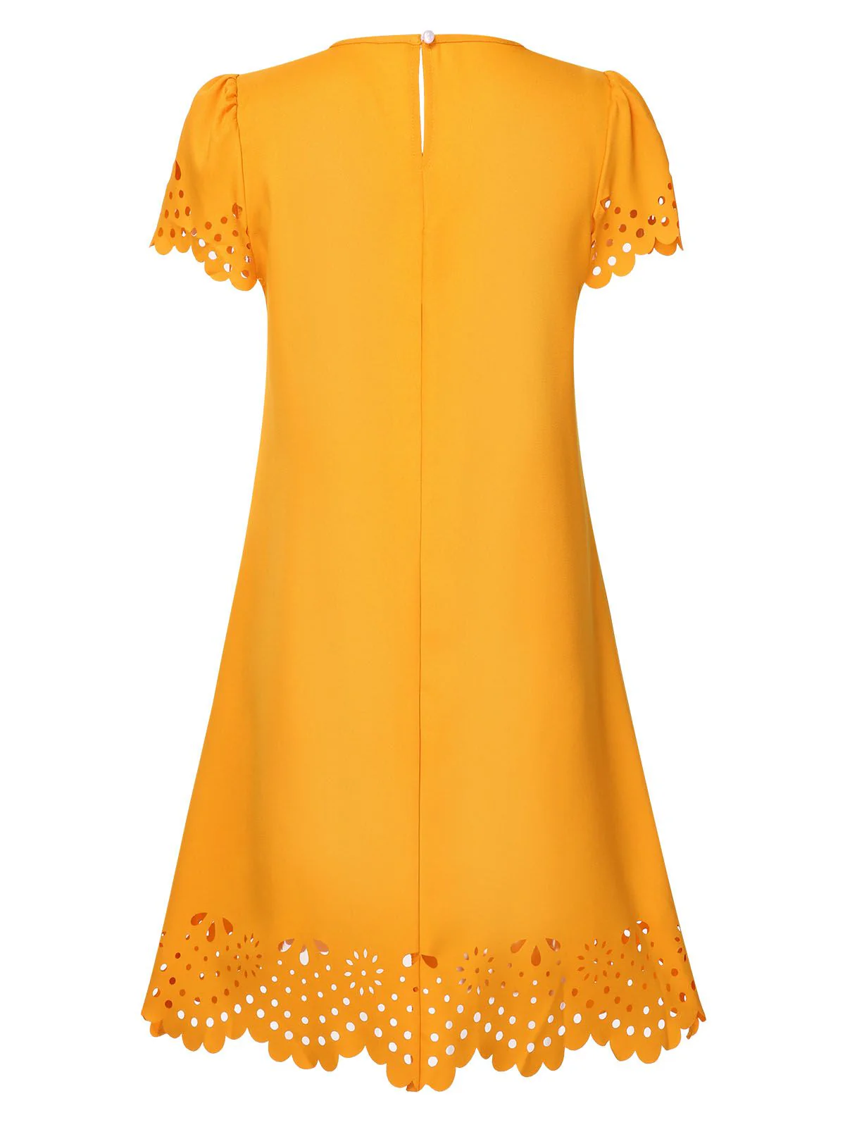 Yellow 1960s Hollow A-Line Solid Dress - Image 3