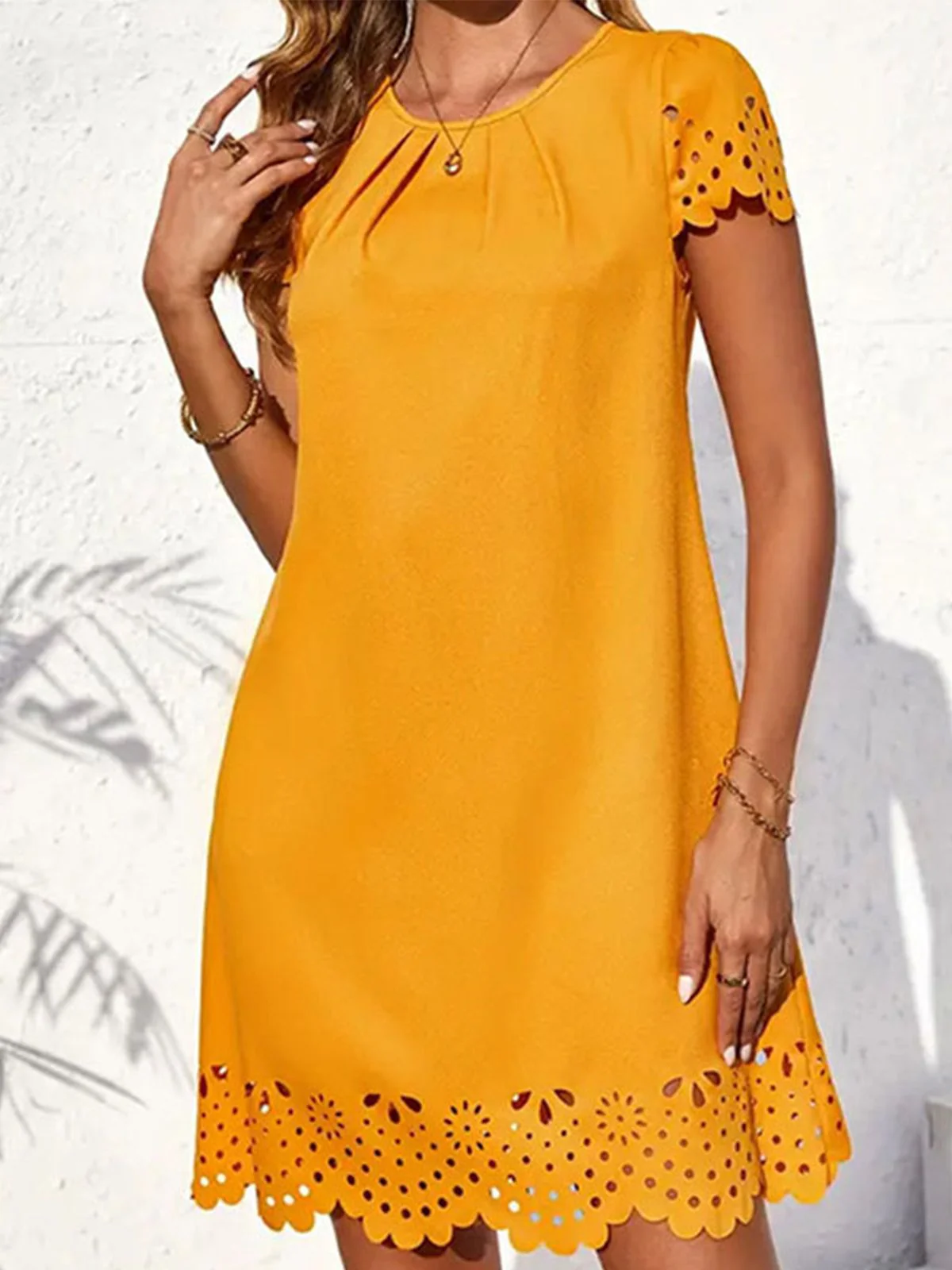 Yellow 1960s Hollow A-Line Solid Dress - Image 6