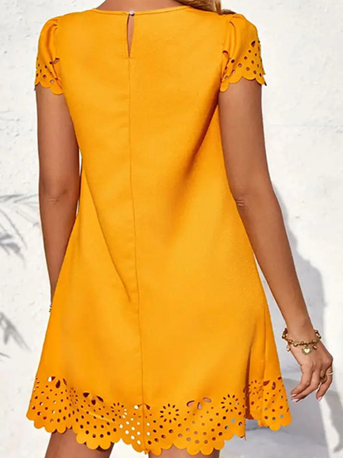 Yellow 1960s Hollow A-Line Solid Dress - Image 8