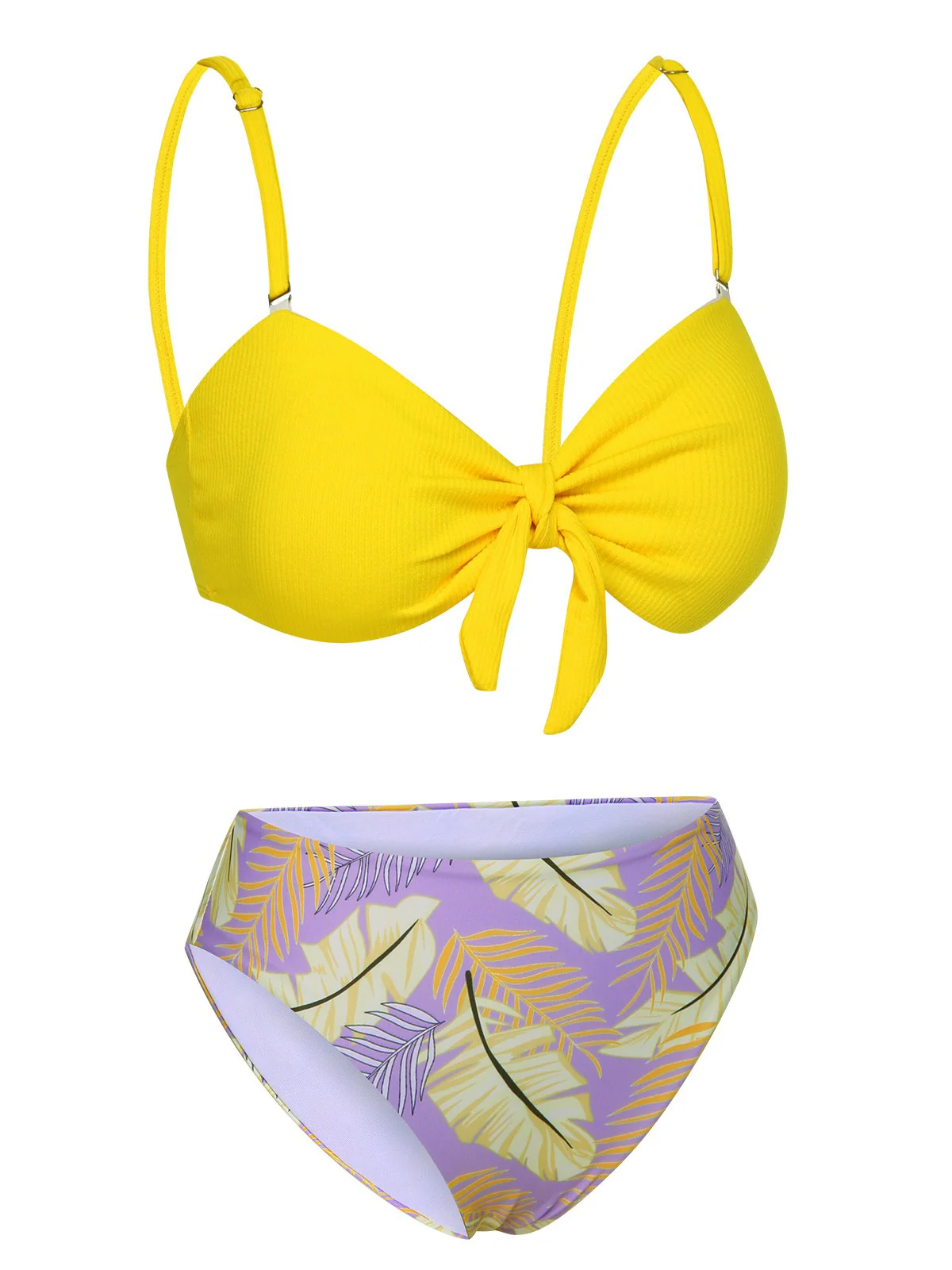 Yellow 1960s Plant Prints Halter Bow Swimsuit - Image 2