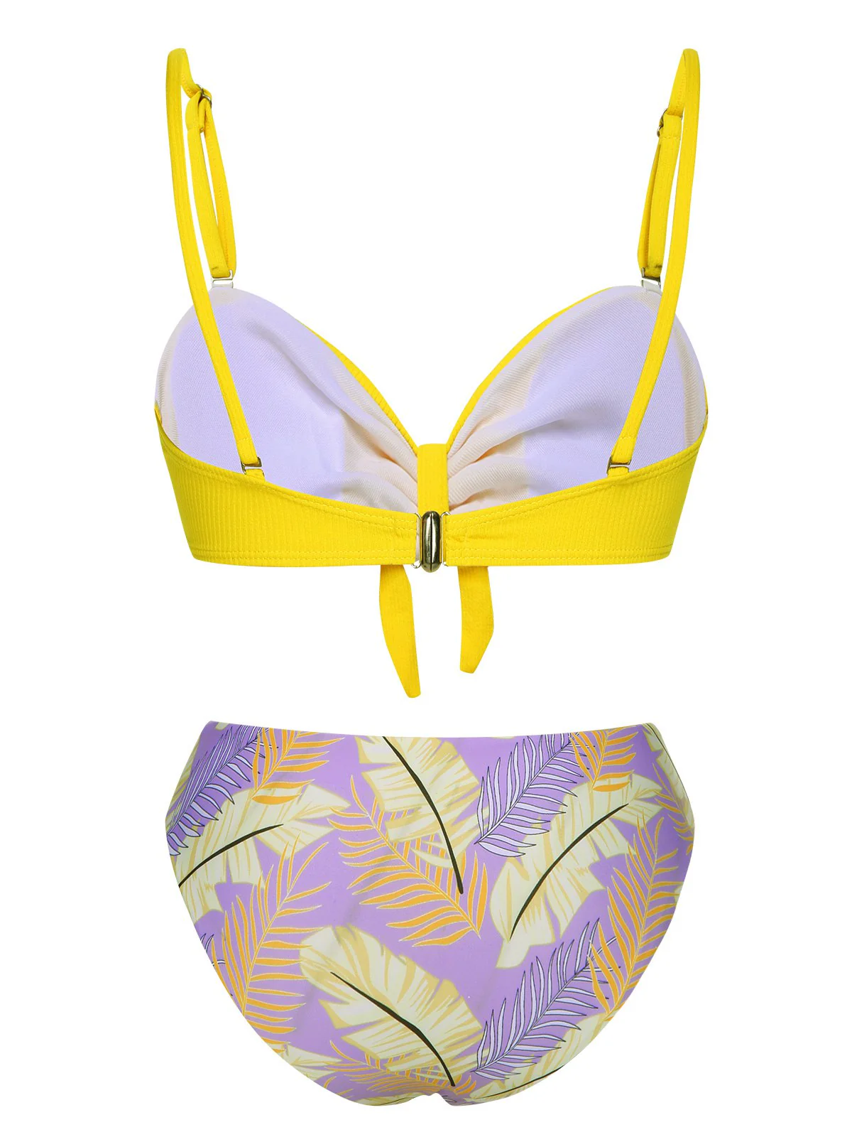 Yellow 1960s Plant Prints Halter Bow Swimsuit - Image 3